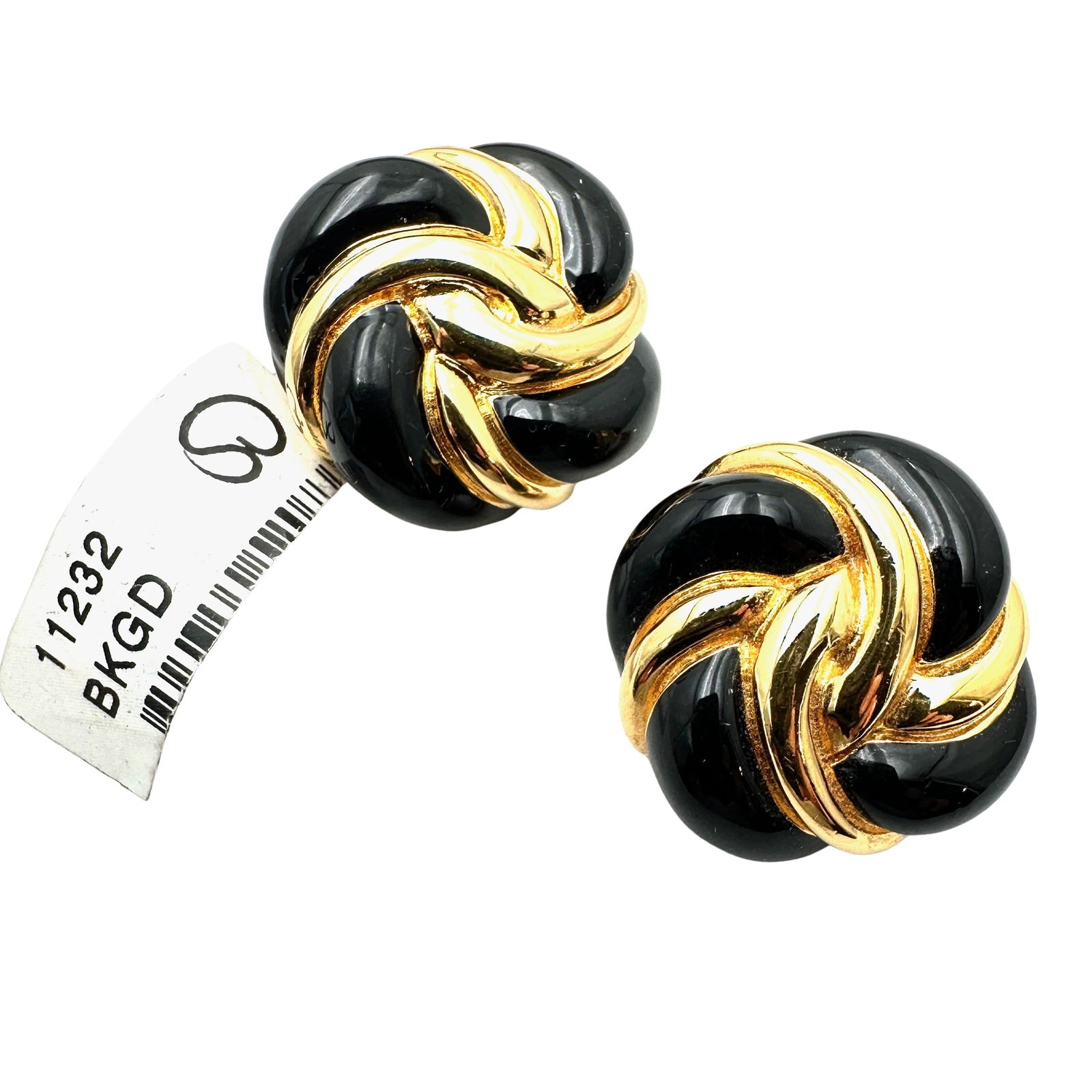 Vintage St. John Black Enamel Gold Tone Clip Earrings 1.5 Inch Original Tag Attached: Vintage St. John Black Enamel Gold Tone Clip Earrings 1.5 Inch Original Tag Attached