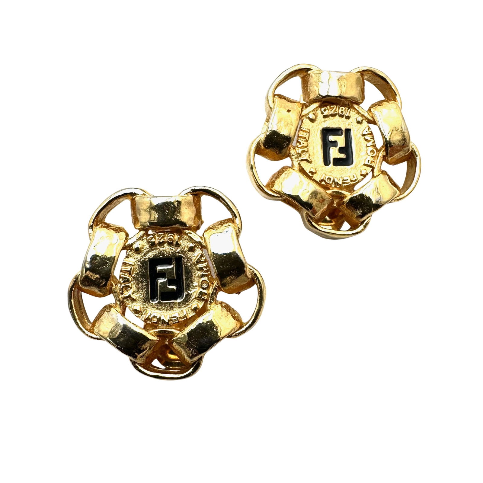 Vintage Fendi Logo Gold Tone Clip Earrings Pristine Condition 1.25 Inch: Vintage Fendi Logo Gold Tone Clip Earrings Pristine Condition 1.25 Inch