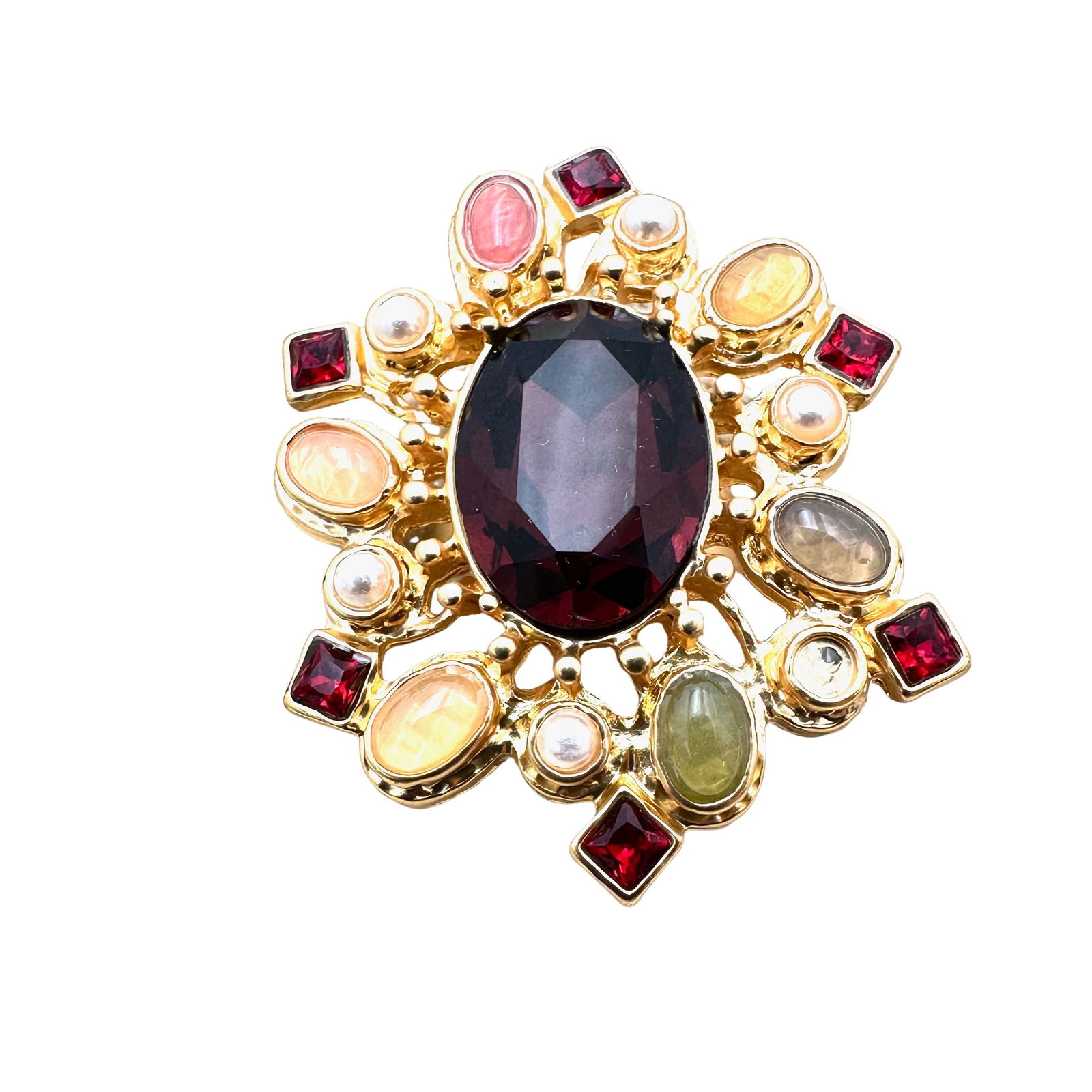 Matte Gold Tone Statement Ring Multicolor Rhinestones Size 7 (1 of 2)