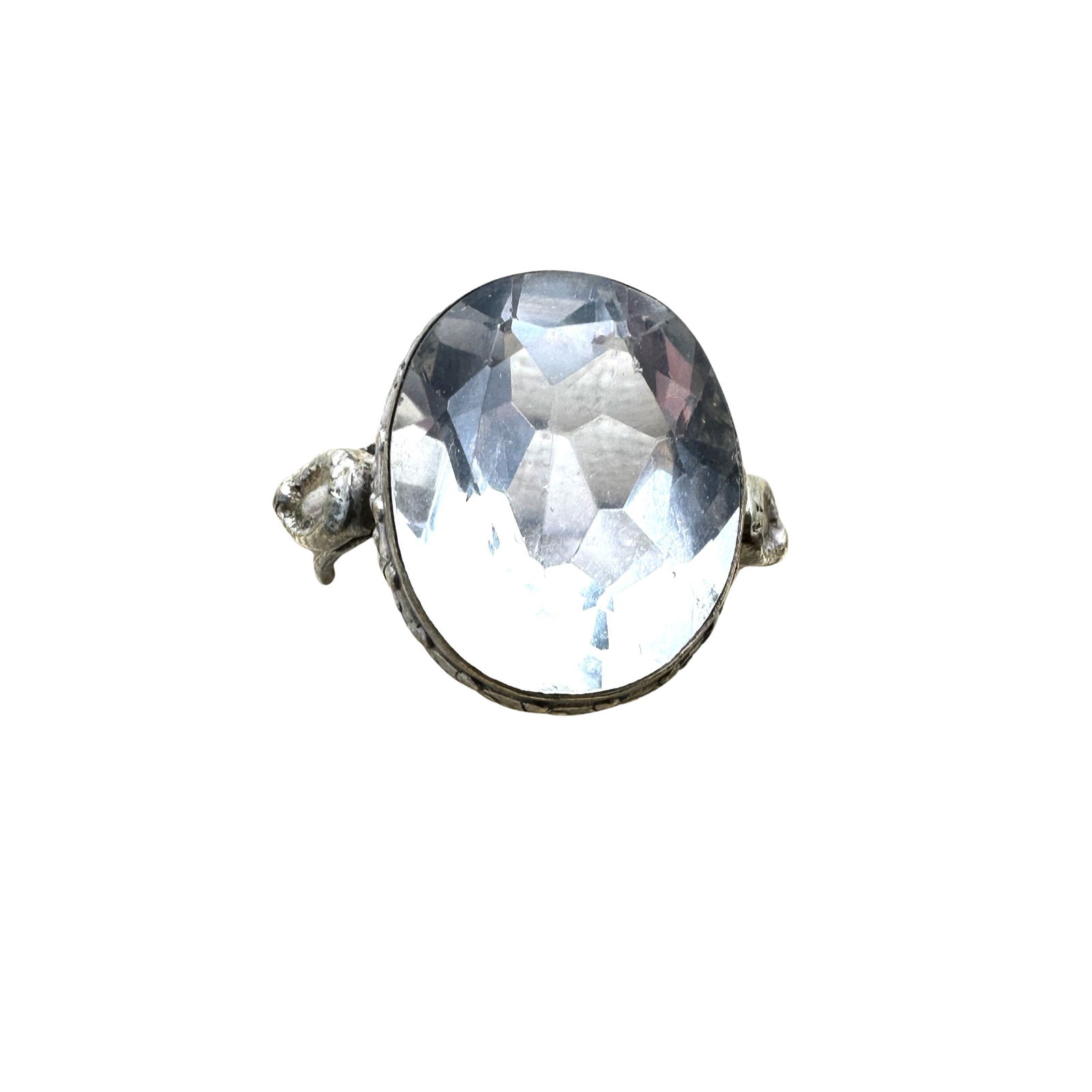 Antique Vintage Clear Stone Silver Tone Ring Size 6 (1 of 2)