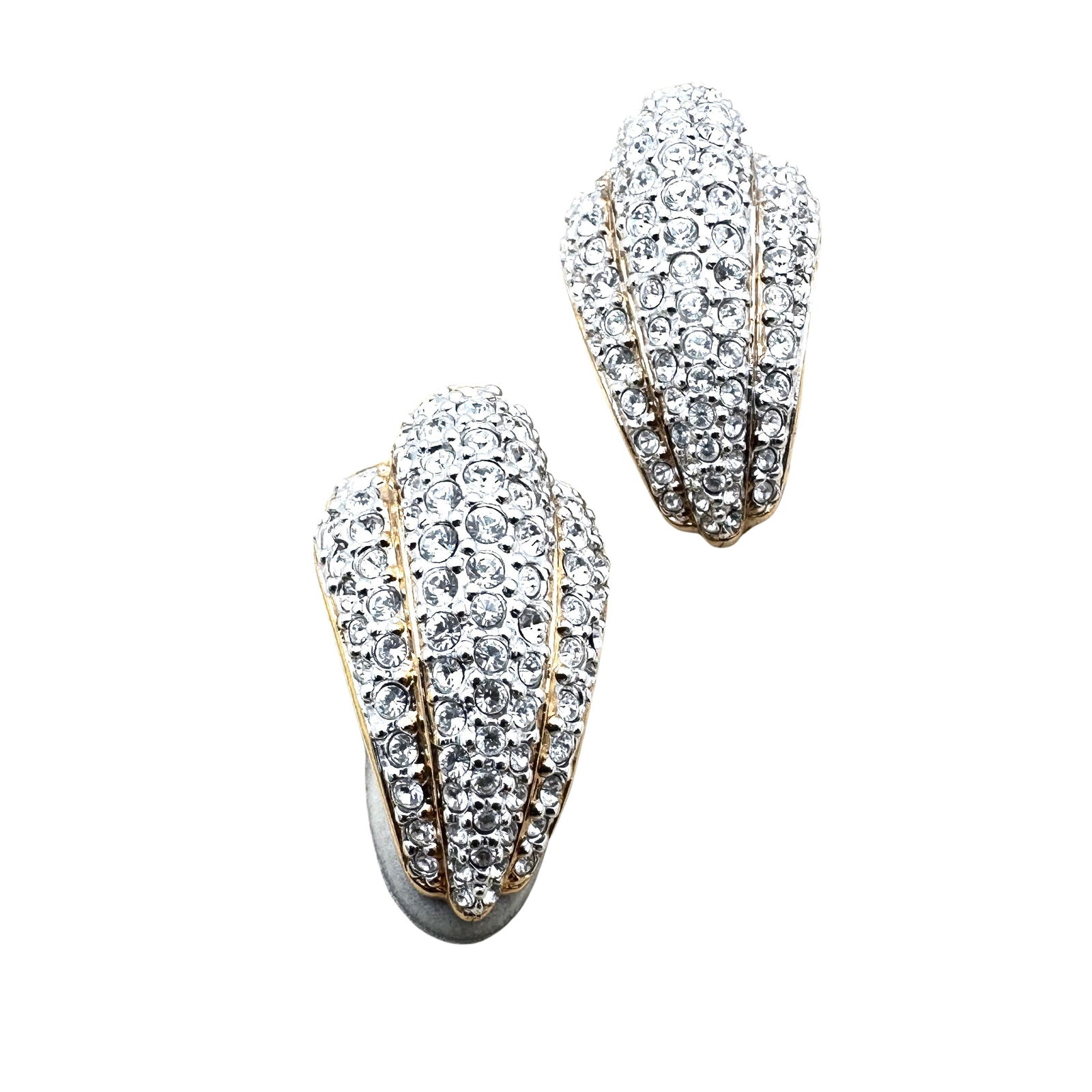 Vintage Swarovski Clear Crystal Gold Tone Statement Clip Earrings 1.5 Inch (1 of 2)