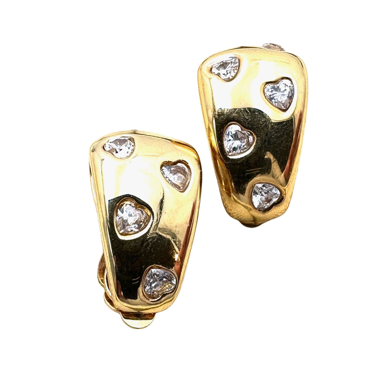 Vintage St. John Clear Heart Crystal Gold Tone Clip Earrings 1.5 Inch (1 of 2)