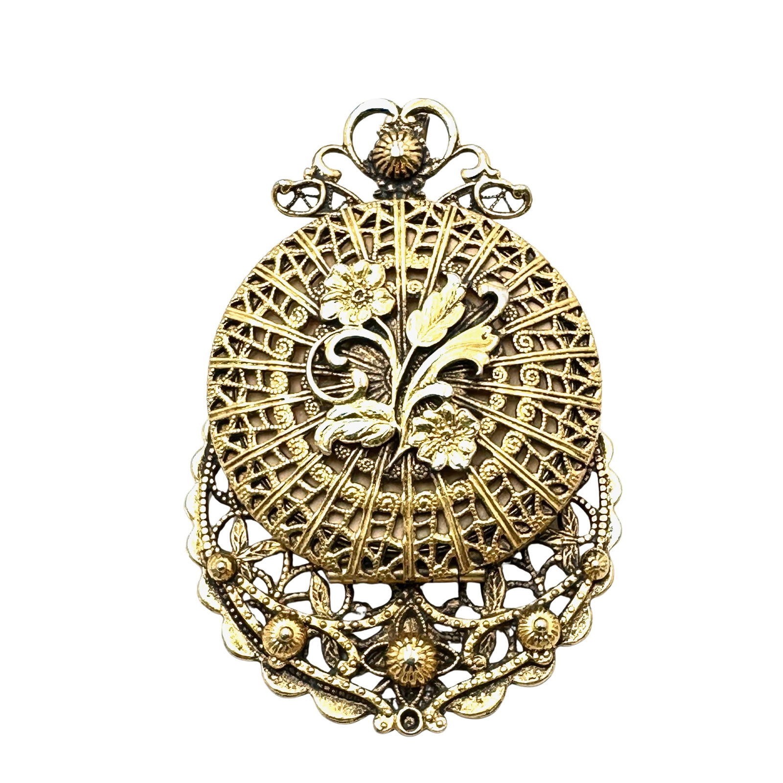 Vintage Filigree Gold Tone Picture Locket Brooch Pin Pendant 2.5 Inch: Vintage Filigree Gold Tone Picture Locket Brooch Pin Pendant 2.5 Inch
