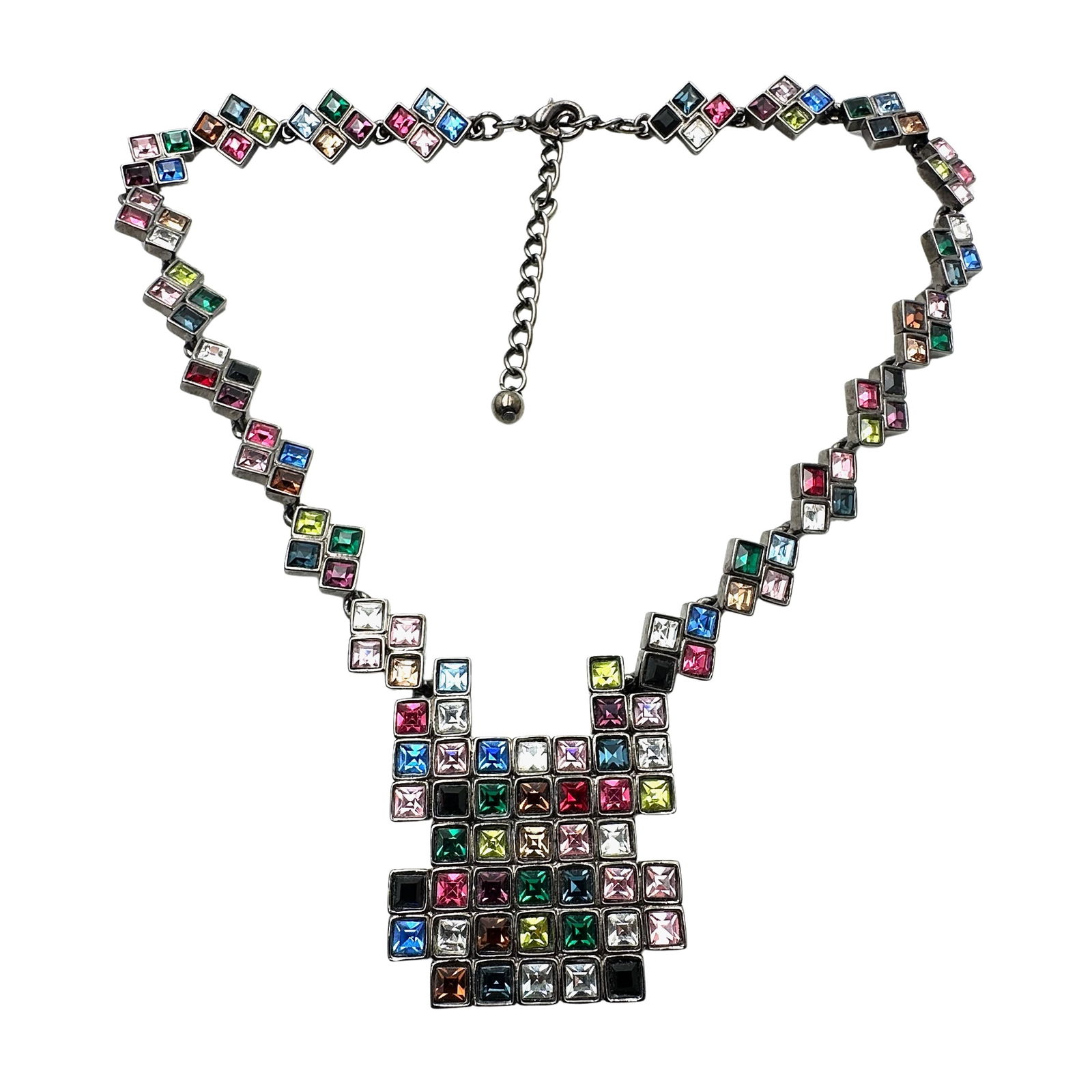 Steve Sasco Multicolor Crystal Dark Silver Tone Statement Necklace 18 Inch (1 of 3)