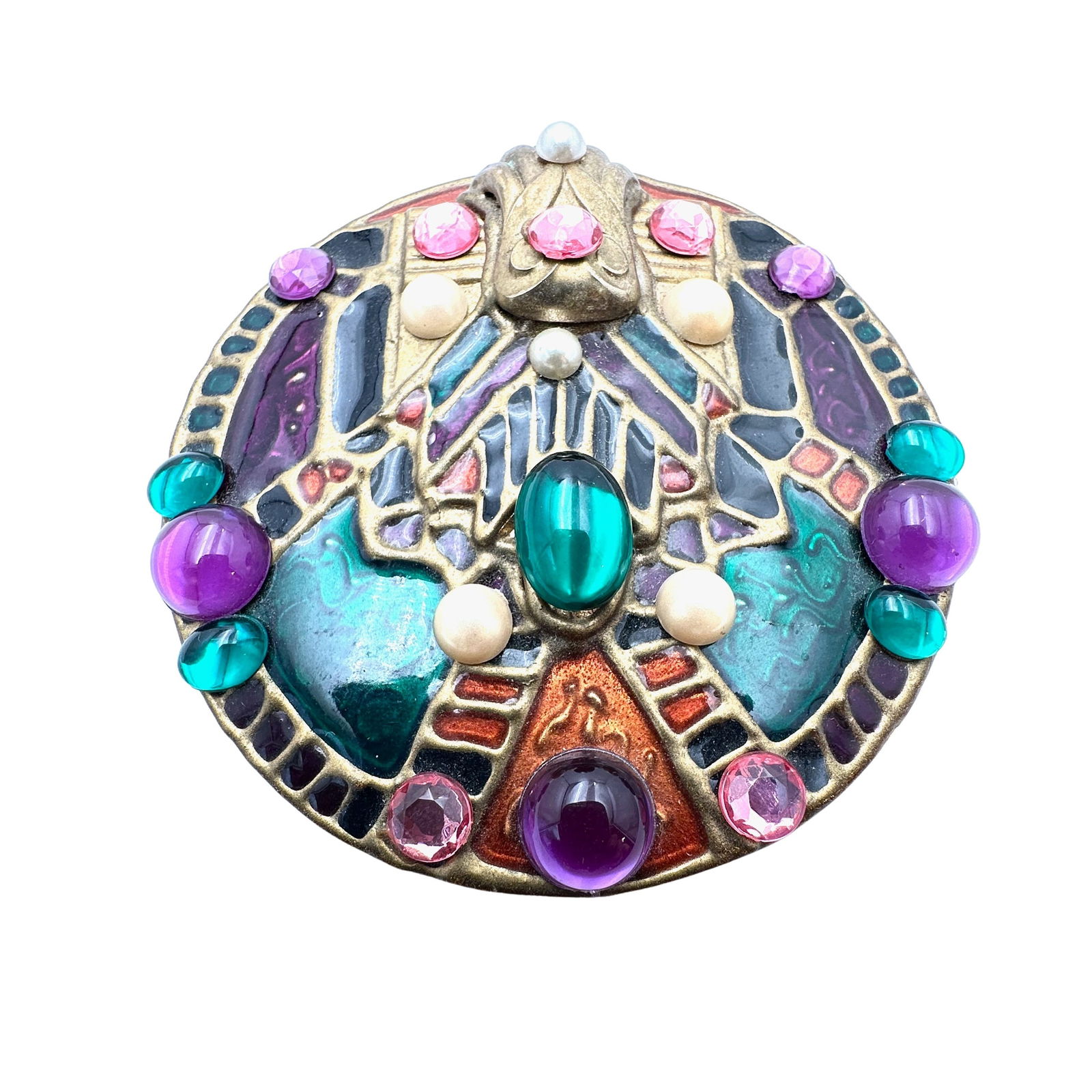 Vintage La Rage Large 3 Inch Statement Brooch Purple Green Pink Gold Tone Pin (1 of 3)