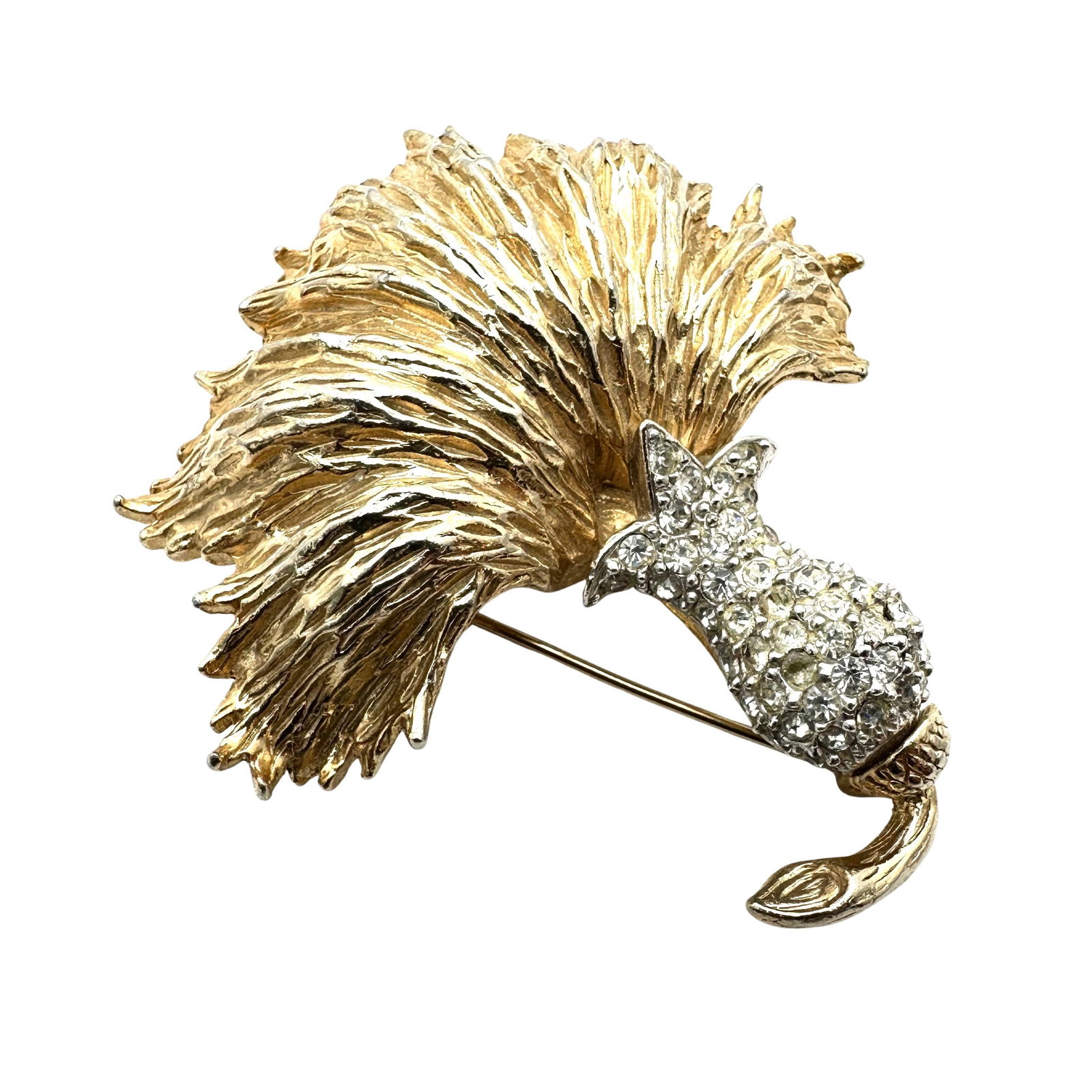 Vintage Ledo Clear Rhinestone Silver Gold Tone Flower Brooch Pin 2.5 Inch: Vintage Ledo Clear Rhinestone Silver Gold Tone Flower Brooch Pin 2.5 Inch