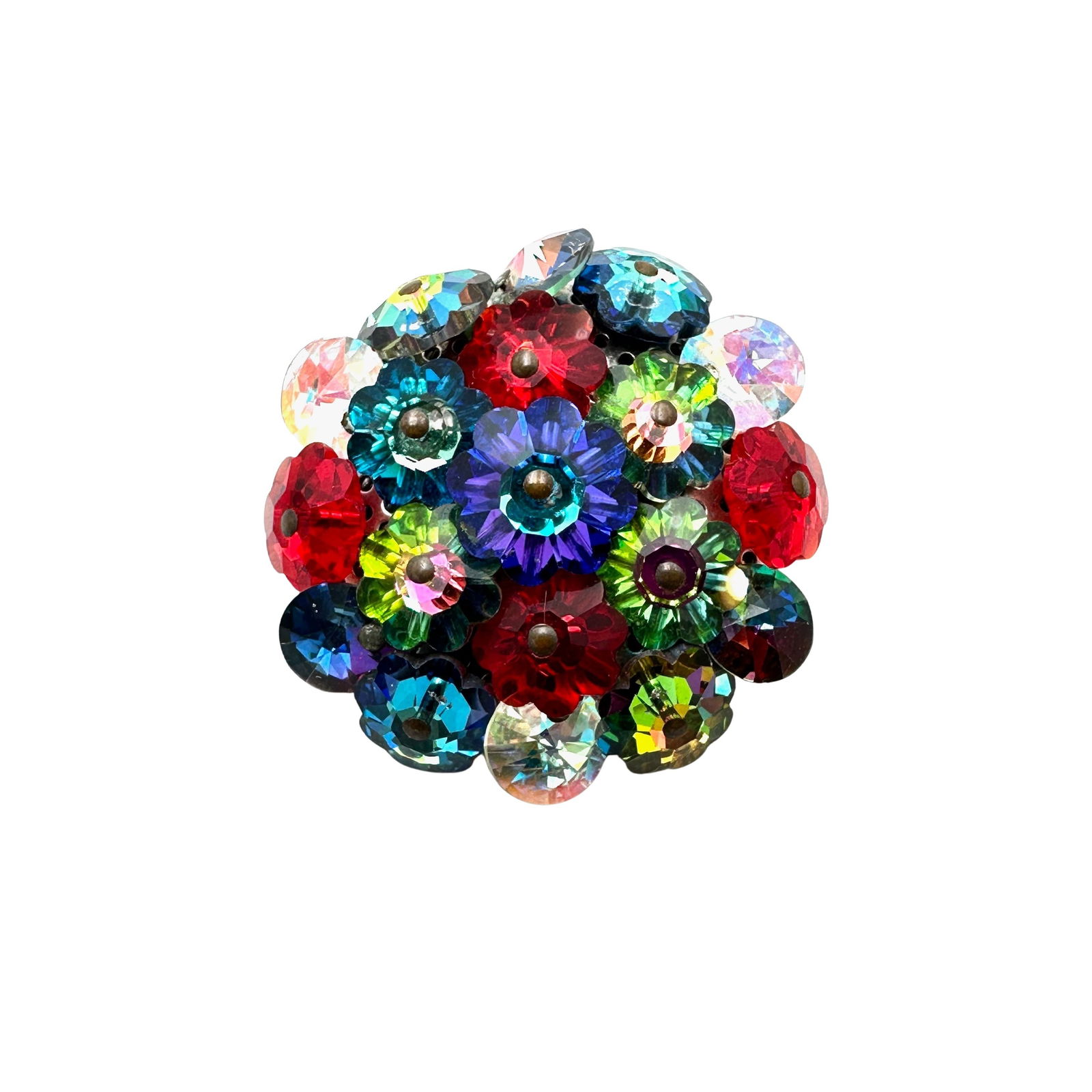 Vintage Aurora Borealis Flower Crystals Cluster Brooch Pin 1.5 Inch: Vintage Aurora Borealis Flower Crystals Cluster Brooch Pin 1.5 Inch