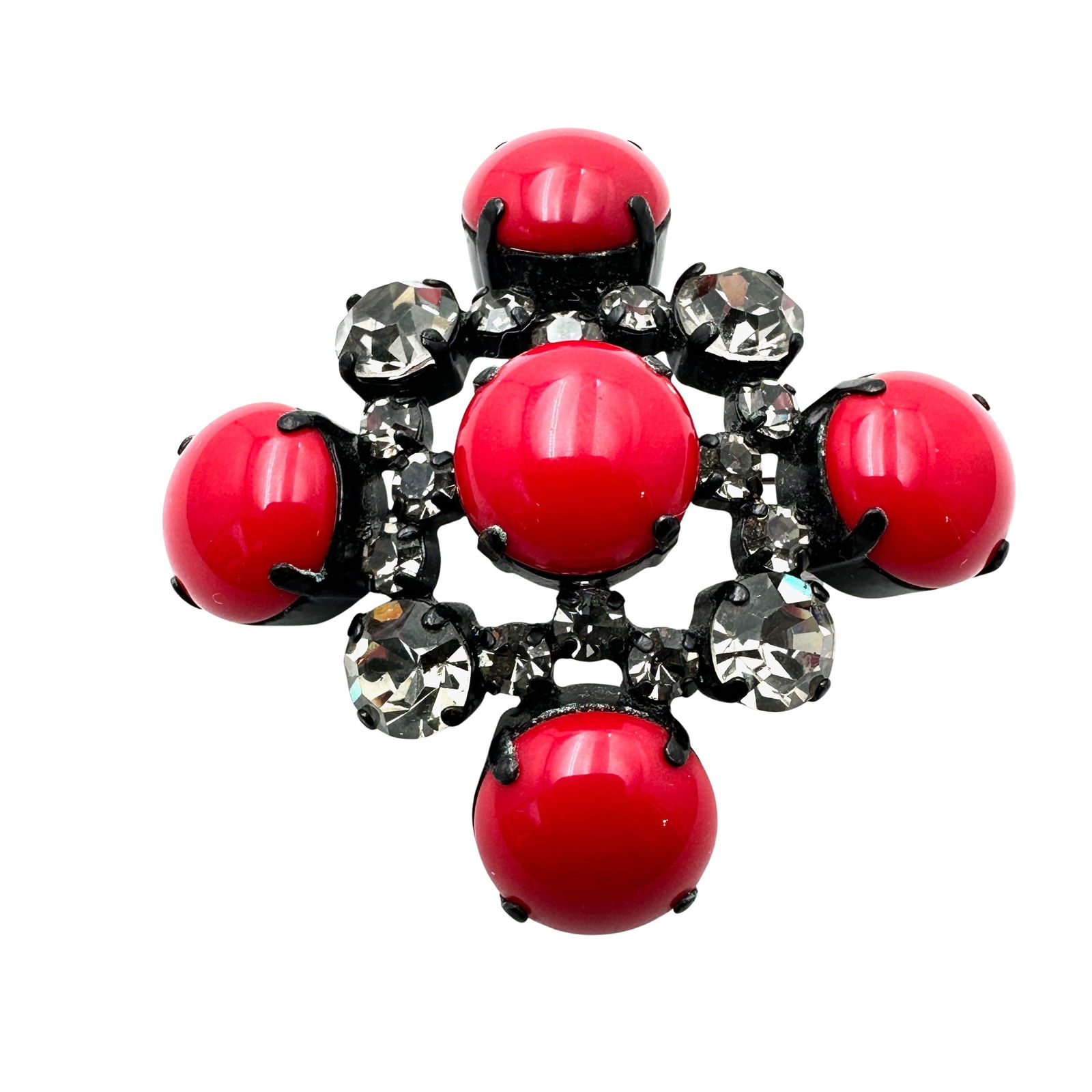 Vintage High End Red Glass Rhinestone Dark Silver Tone Brooch Pin 2 Inch: Vintage High End Red Glass Rhinestone Dark Silver Tone Brooch Pin 2 Inch