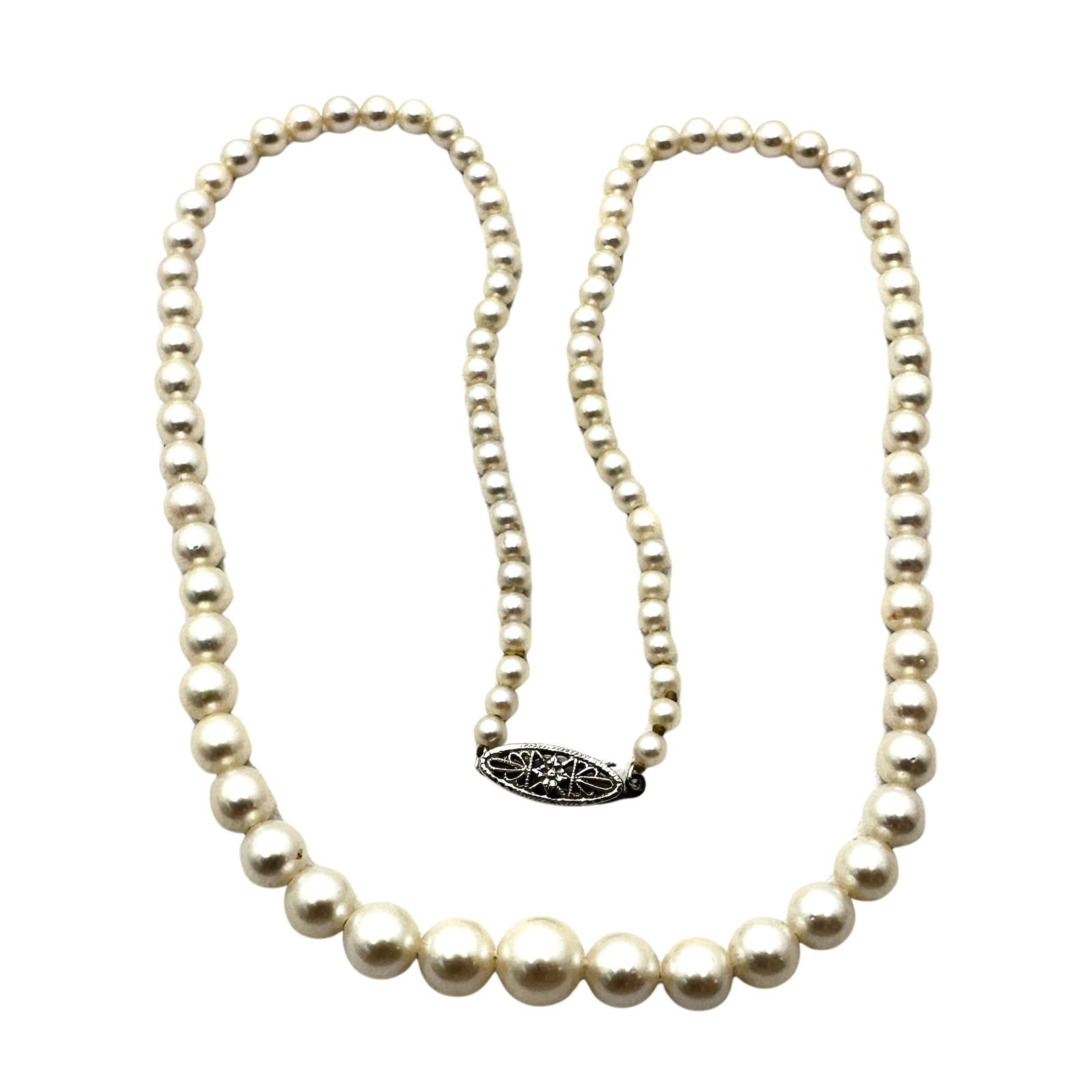 Antique Pearl Necklace 10K White Gold Clasp 17 Inch: Antique Pearl Necklace 10K White Gold Clasp 17 Inch