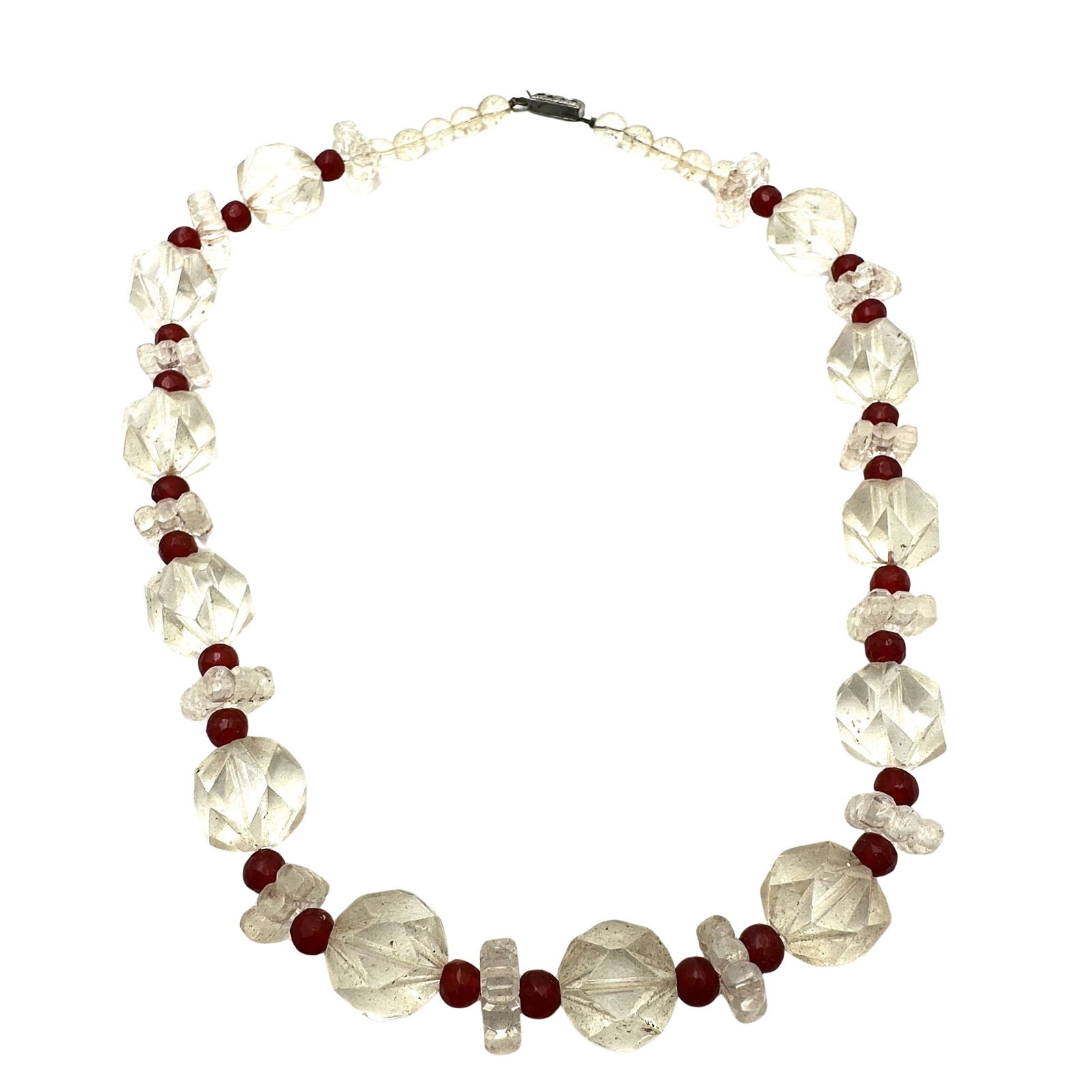 Antique Red And Clear Glass Bead 16 Inch Necklace: Antique Red And Clear Glass Bead 16 Inch Necklace