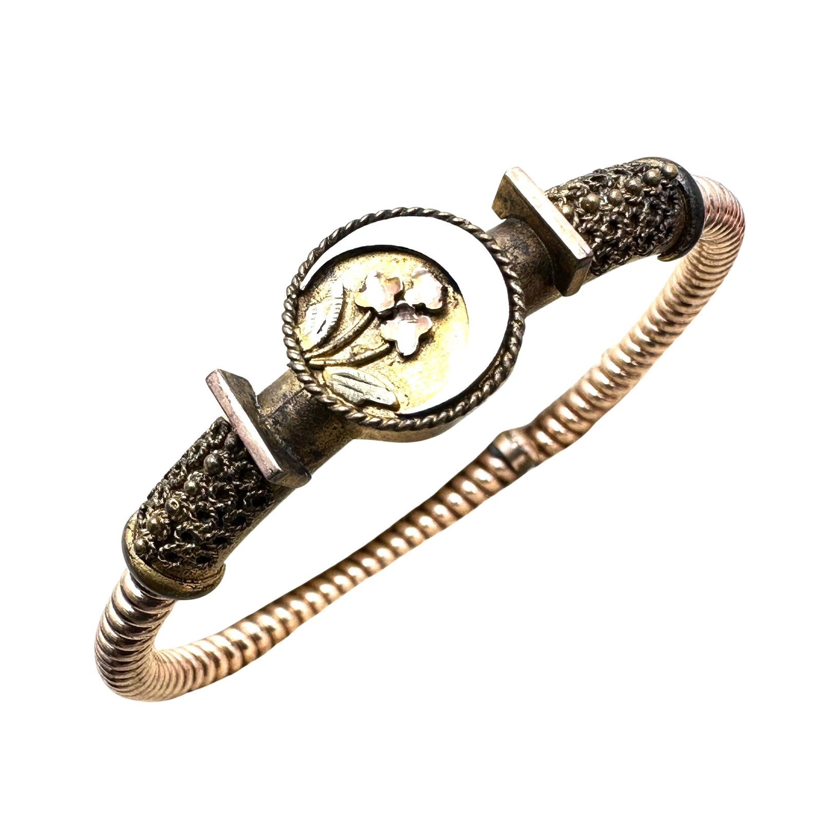 Antique Victorian Gold Filled Coil Bracelet Flower Design Adjustable Size: Antique Victorian Gold Filled Coil Bracelet Flower Design Adjustable Size