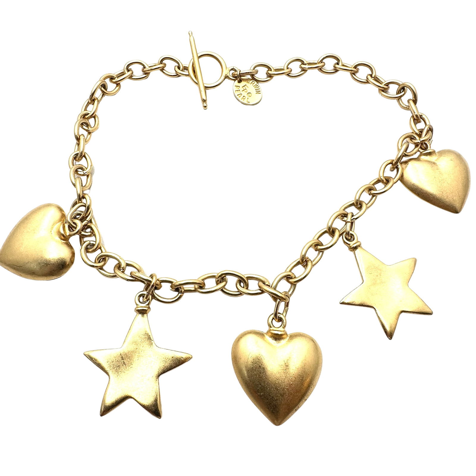 Vintage Erwin Pearl Matte Gold Tone Heart Start Charm Statement Necklace 16 Inch (1 of 2)