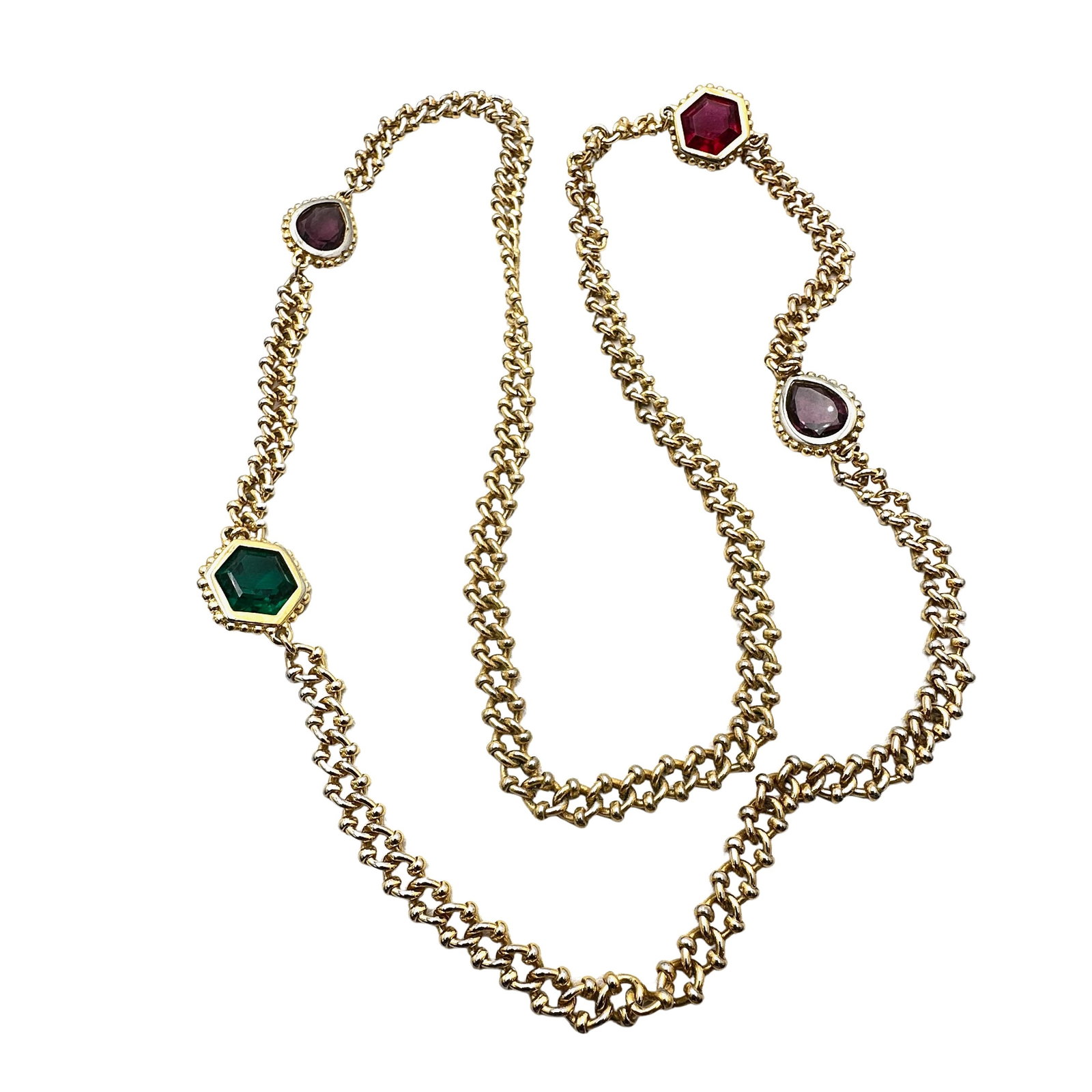 Vintage Jewel Tone Crystal Gold Tone Necklace 28 Inch: Vintage Jewel Tone Crystal Gold Tone Necklace 28 Inch