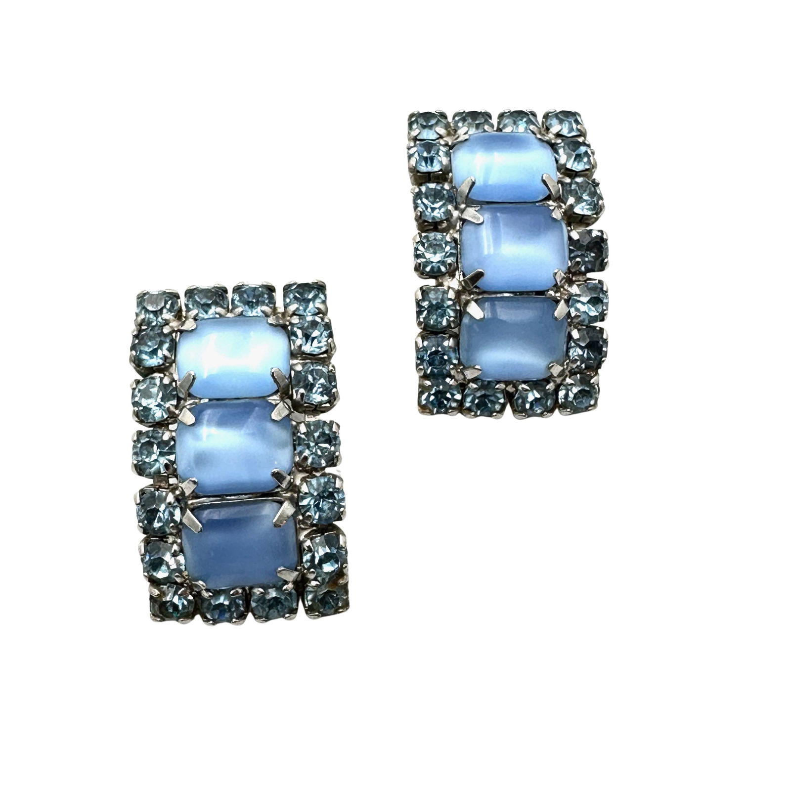 Vintage High End Blue Glass Rhinestone Silver Tone Clip Earrings 1.25 Inch: Vintage High End Blue Glass Rhinestone Silver Tone Clip Earrings 1.25 Inch