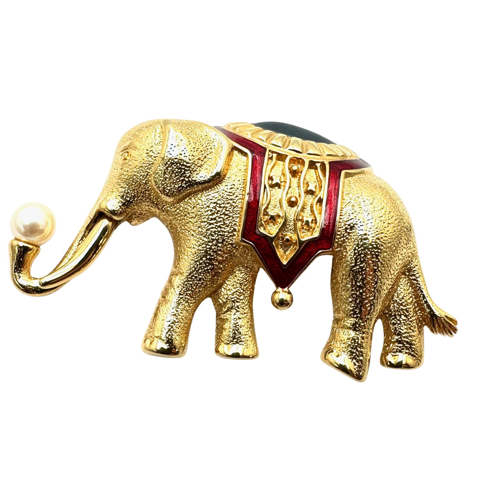 Vintage Monet Large 3 Inch Gold Tone Enamel Elephant Brooch Pin: Vintage Monet Large 3 Inch Gold Tone Enamel Elephant Brooch Pin