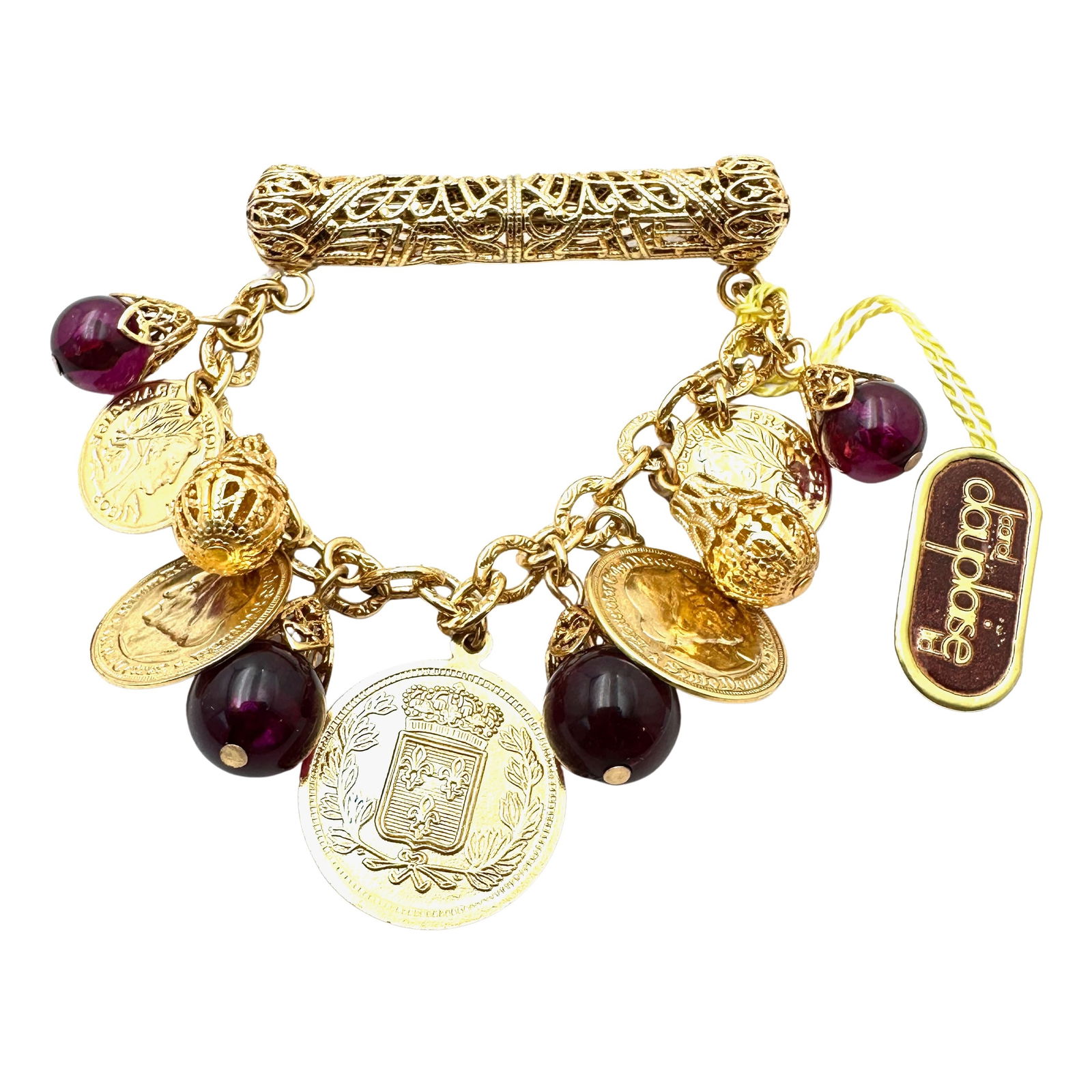 Vintage Dauplaise Gold Tone Coin Charm Brooch Pin 3.5 Inch Original Tag Attached (1 of 2)