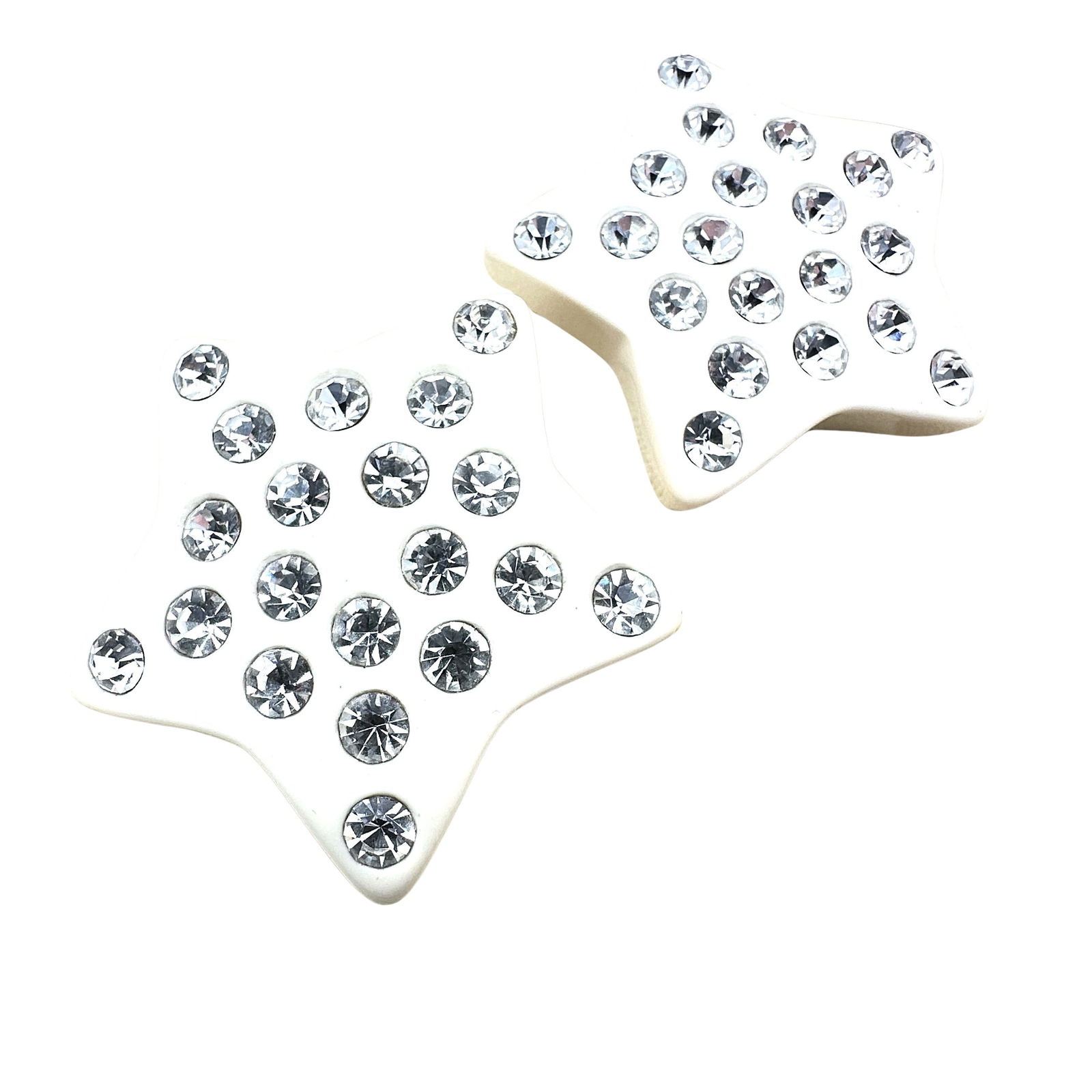 Vintage Large Clear Rhinestone White Lucite Large Stars Clip Earrings 2 Inch: Vintage Large Clear Rhinestone White Lucite Large Stars Clip Earrings 2 Inch