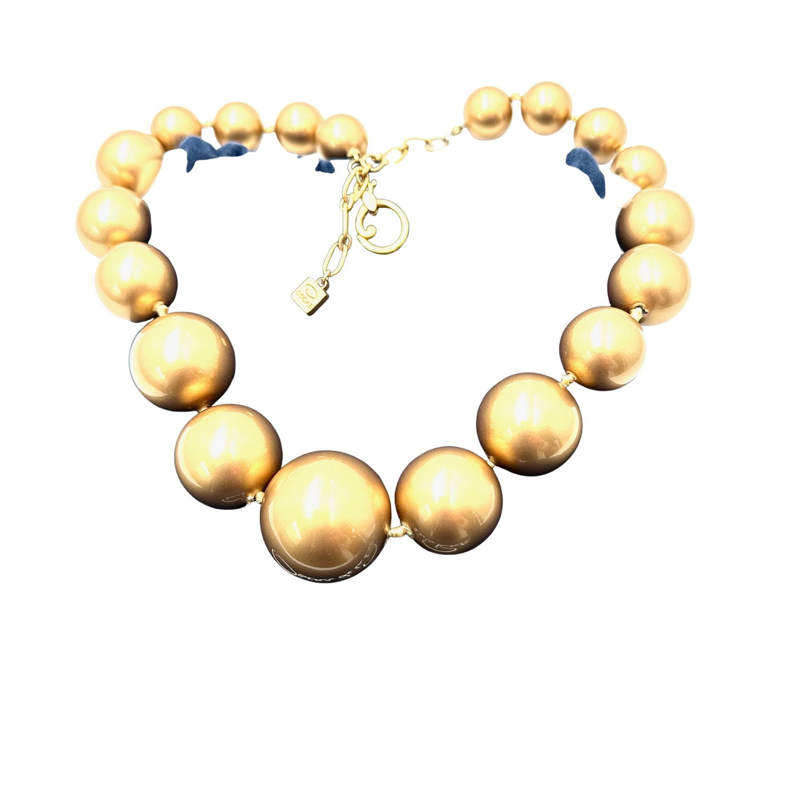 Vintage Oscar De La Renta Large Gold Tone Bead Necklace 18 Inch Includes Velvet Pouche: Vintage Oscar De La Renta Large Gold Tone Bead Necklace 18 Inch Includes Velvet Pouche