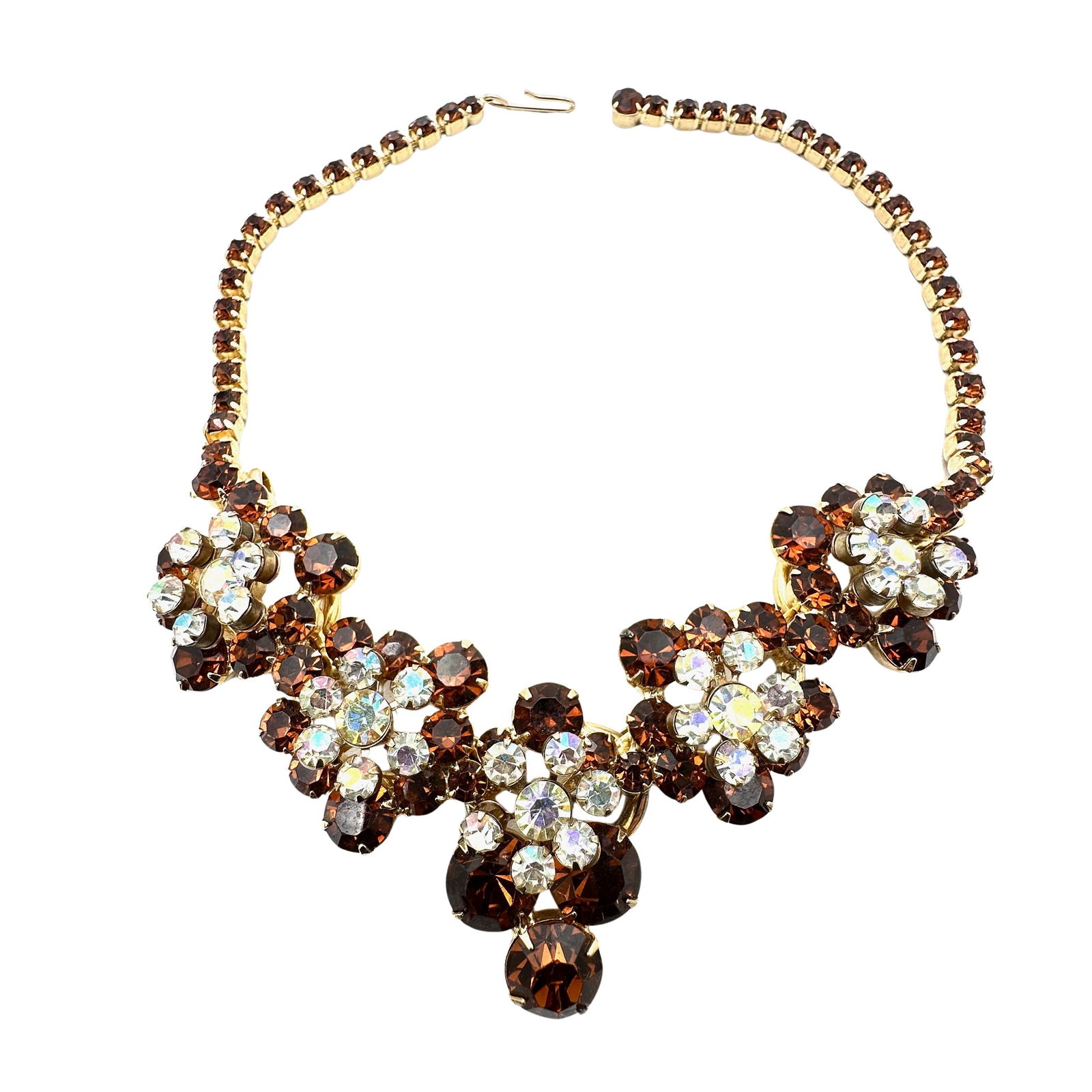 Vintage Juliana Amber Glass Aurora Borealis Rhinestone 5 Link Gold Tone Necklace16 Inch: Vintage Juliana Amber Glass Aurora Borealis Rhinestone 5 Link Gold Tone Necklace16 Inch