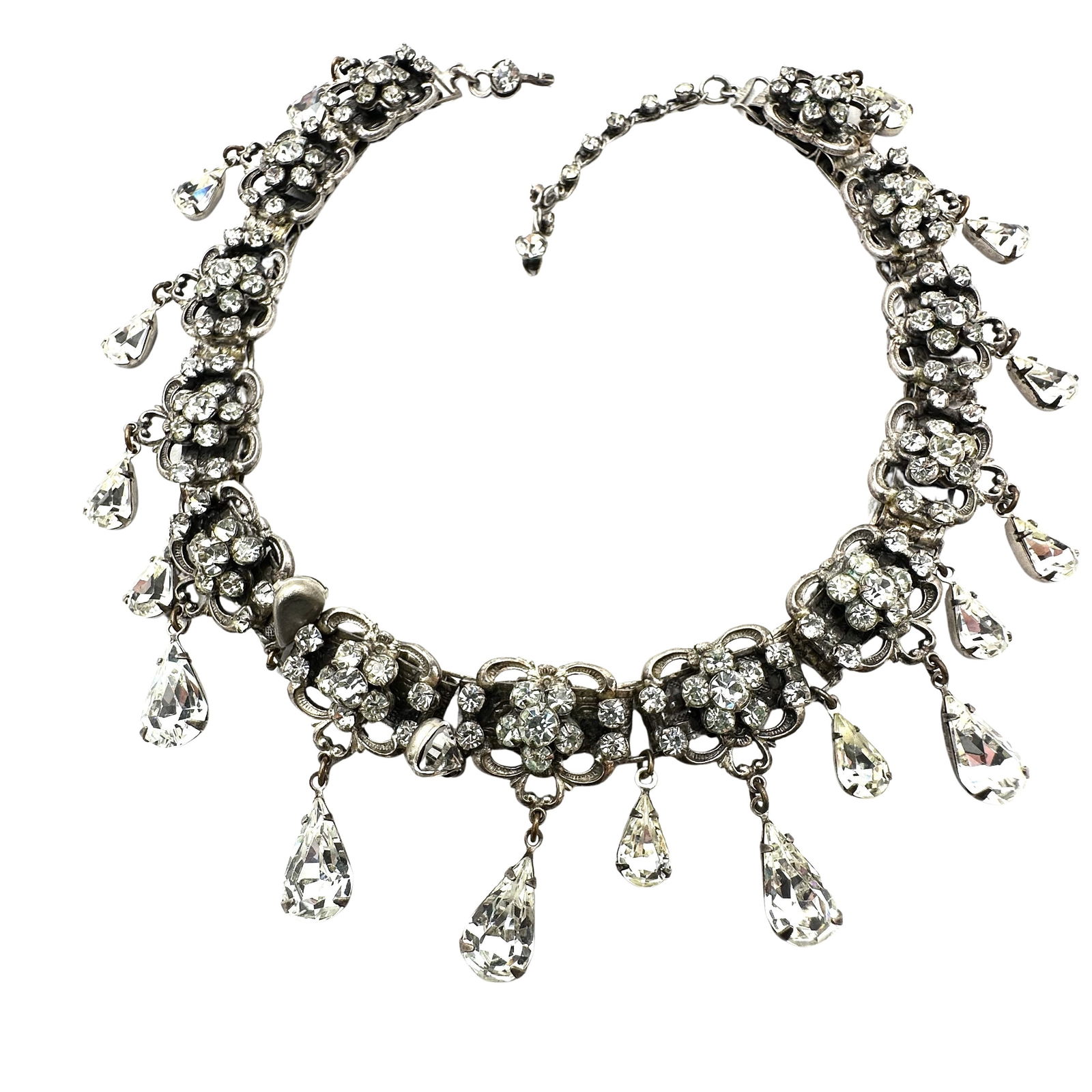 Vintage Clear Glass Rhinestone Silver Book Chain Choker Necklace 16 Inch: Vintage Clear Glass Rhinestone Silver Book Chain Choker Necklace 16 Inch