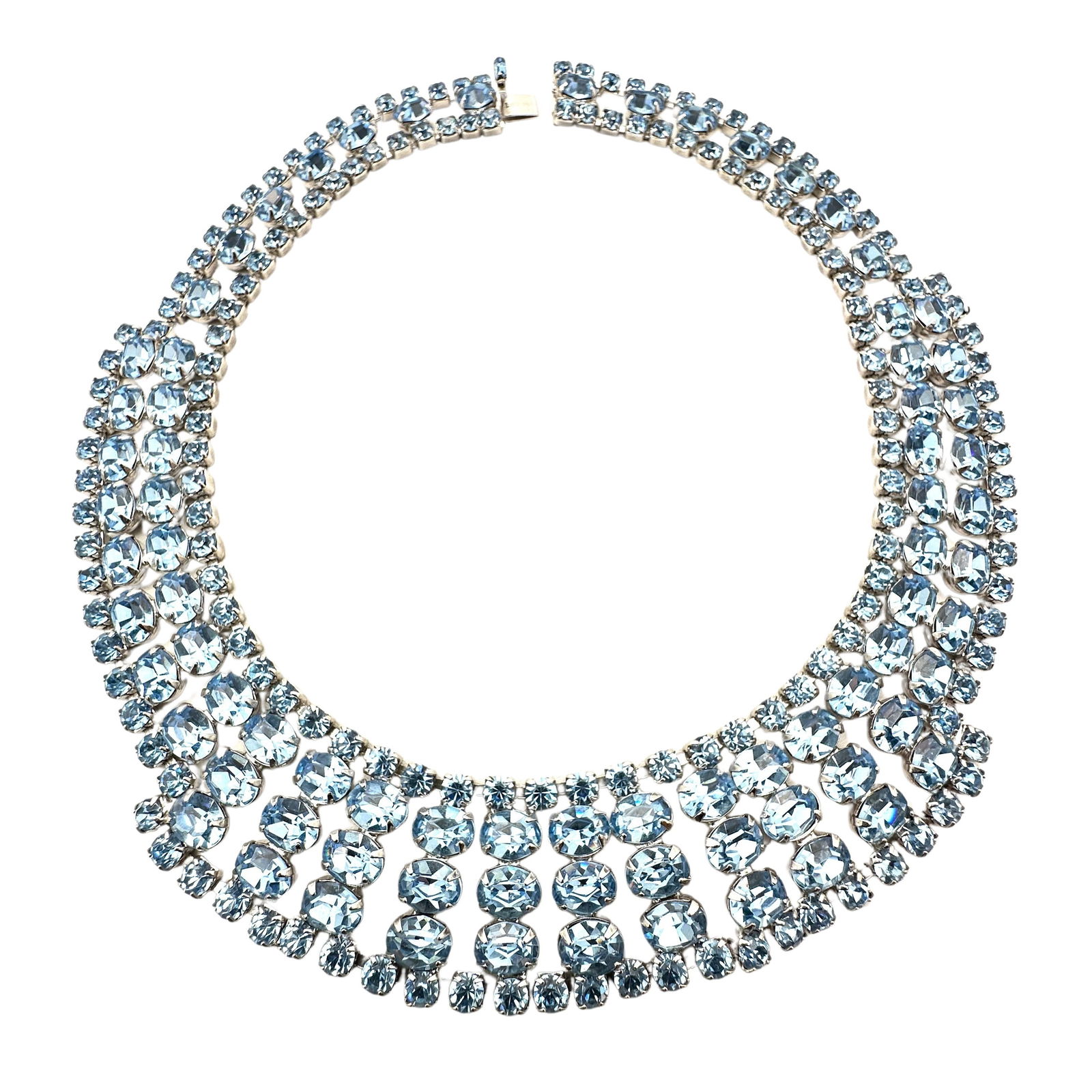 Vintage Weisner Stunning Blue Glass Rhinestone Silver Tone Necklace 16 Inch Pristine Condition: Vintage Weisner Stunning Blue Glass Rhinestone Silver Tone Necklace 16 Inch Pristine Condition