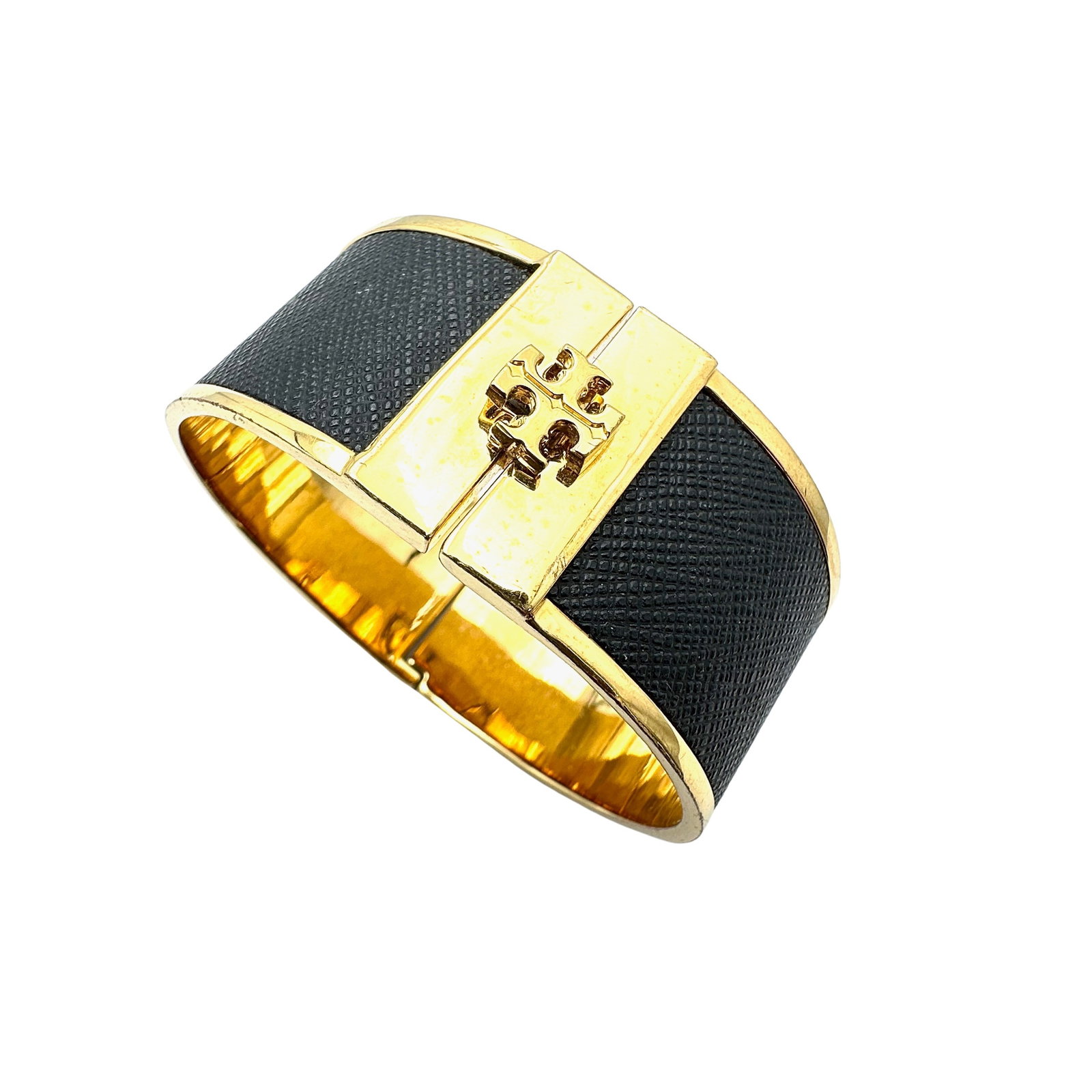 Tori Burch Black Gold Tone Wide Bangle Bracelet 6.5 Inch: Tori Burch Black Gold Tone Wide Bangle Bracelet 6.5 Inch