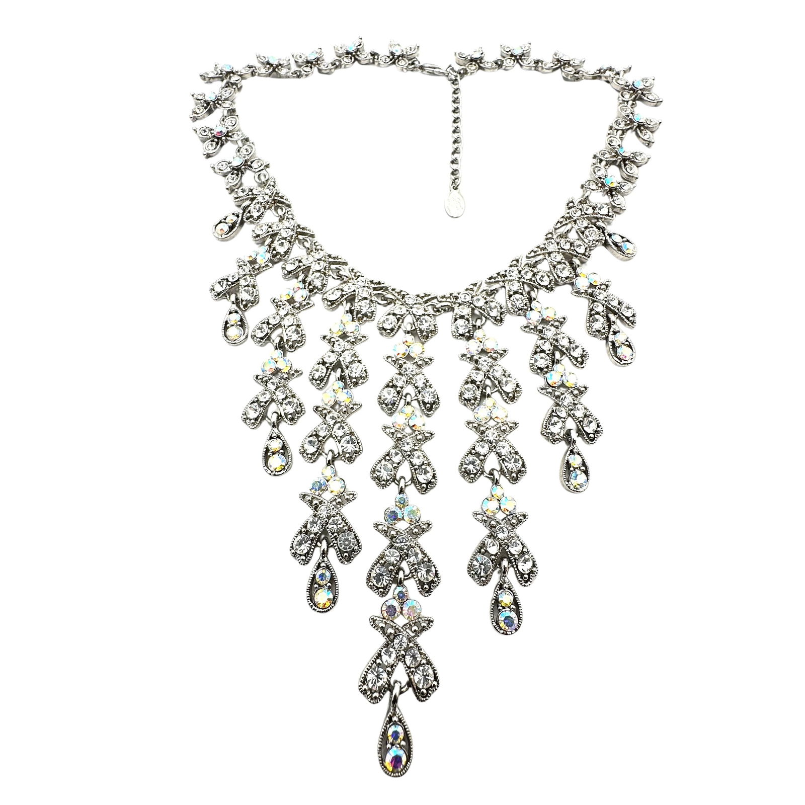 Kirks Folly Aurora Borealis Crystal Bib Necklace Silver Tone 16 to 18 Inch (1 of 2)