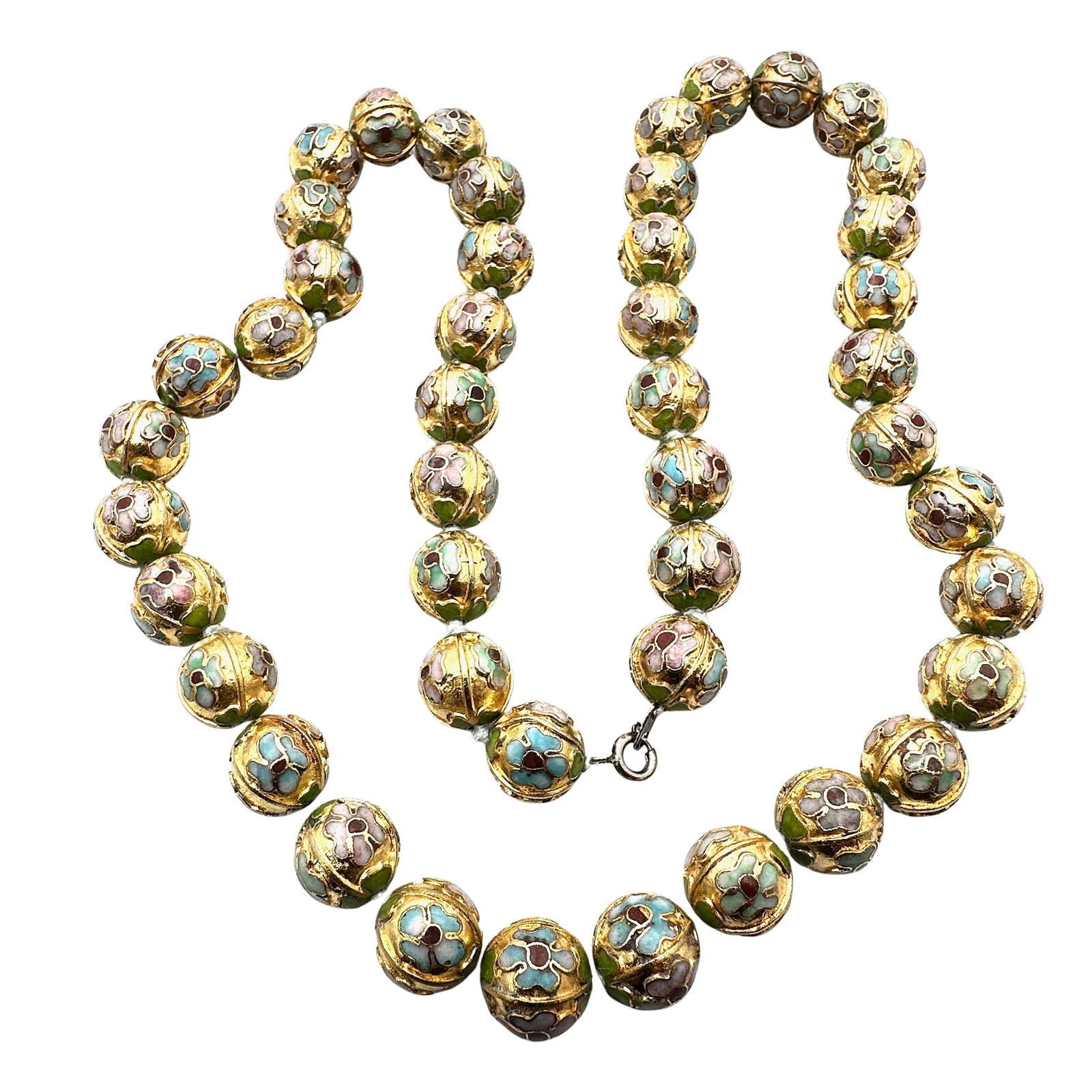 Vintage Gold Multicolor Cloisonne Bead Necklace 22 Inch Length (1 of 2)
