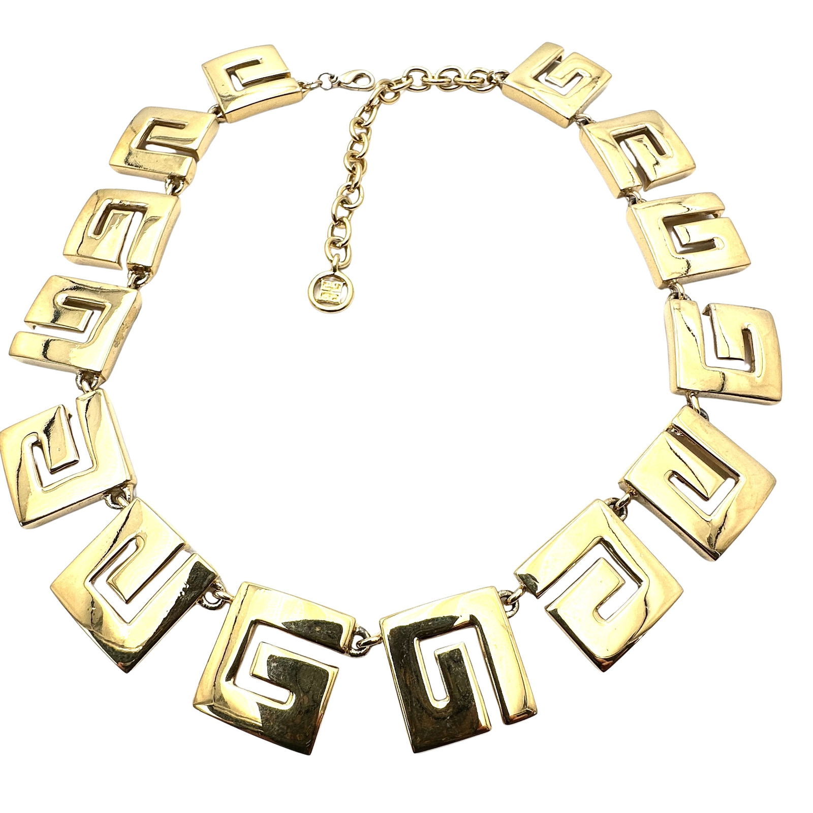 Vintage1980s Era Givenchy "G" Logo Gold Tone Necklace 16 to 18 Inch Pristine Condition: Vintage1980s Era Givenchy "G" Logo Gold Tone Necklace 16 to 18 Inch Pristine Condition