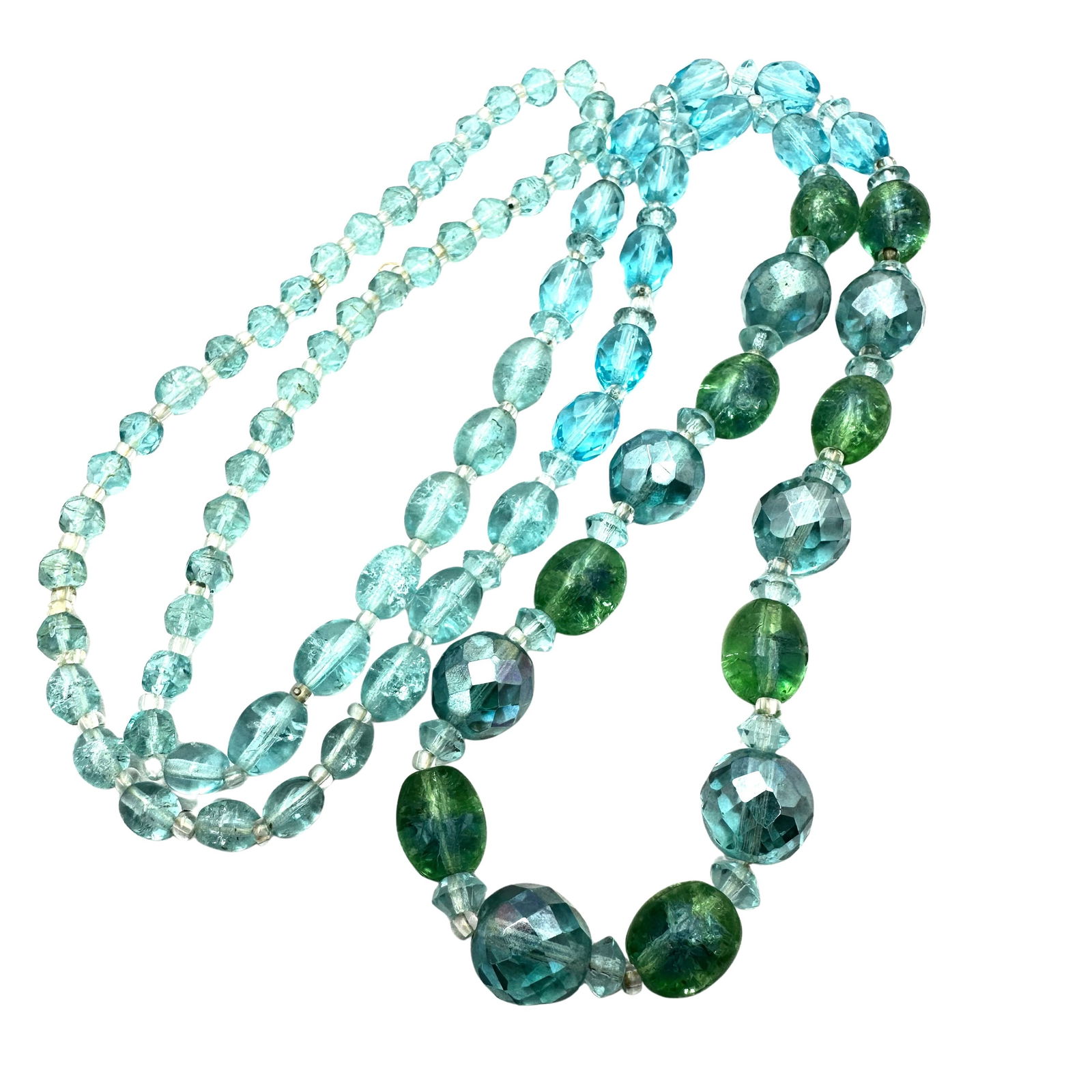 Vintage Aqua Blue Green Glass Bead Necklace Flapper Beads 32 Inch Length: Vintage Aqua Blue Green Glass Bead Necklace Flapper Beads 32 Inch Length