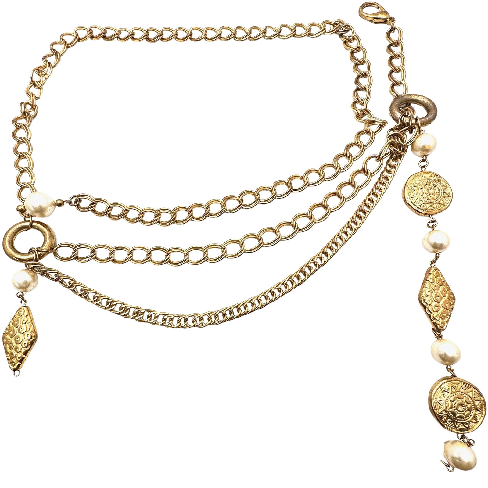 Vintage Gold Tone Faux Pearl Belt or Long Necklace 36 Inch: Vintage Gold Tone Faux Pearl Belt or Long Necklace 36 Inch