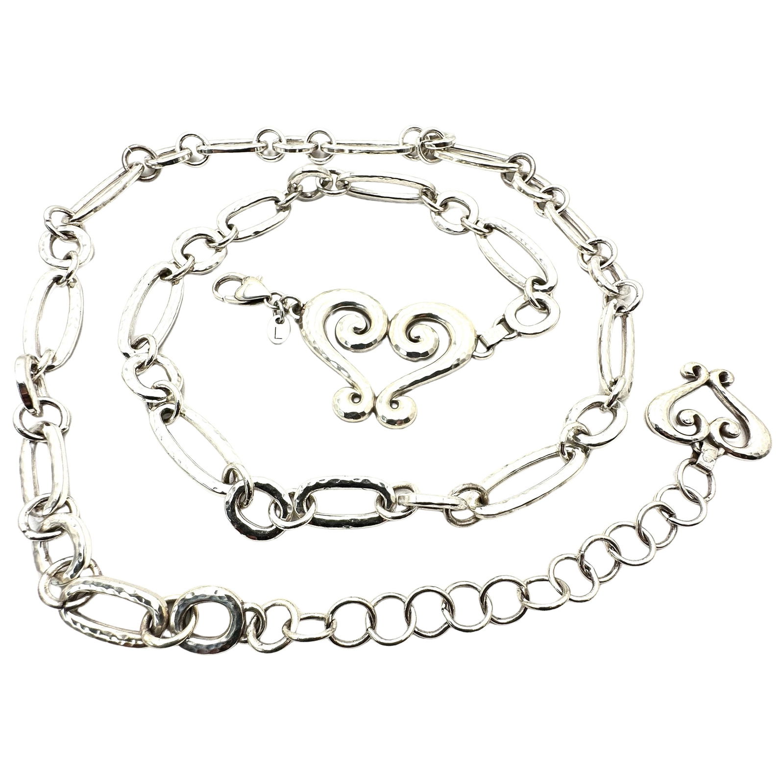 Brighton Silver Plated Heart Link Belt Size Large 36 Inch Pristine Condition (1 of 2)