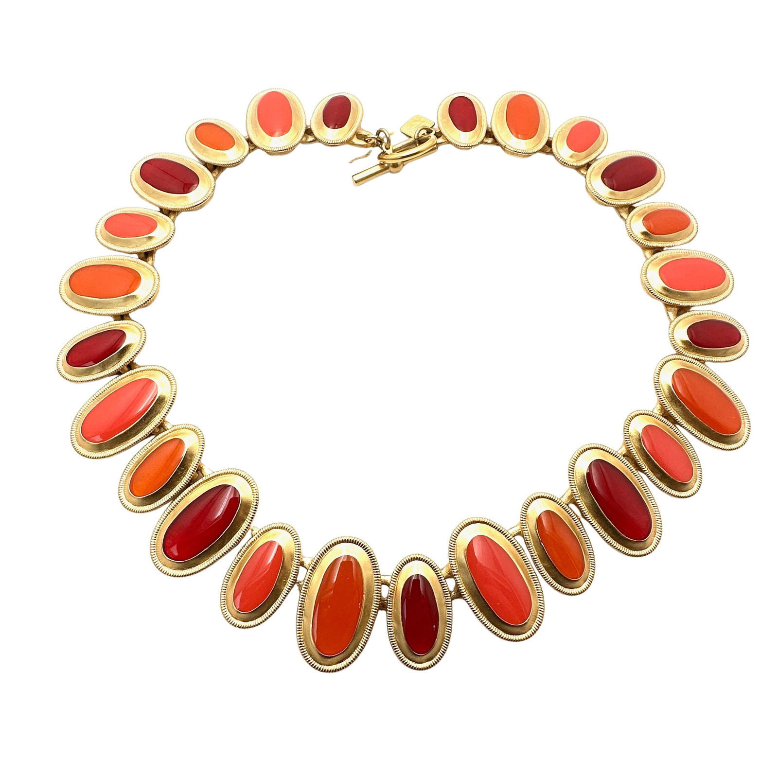 Vintage Anne Klein Red Orange Enamel Matte Gold Tone Statement Necklace Pristine Condition 16 Inch: Vintage Anne Klein Red Orange Enamel Matte Gold Tone Statement Necklace Pristine Condition 16 Inch