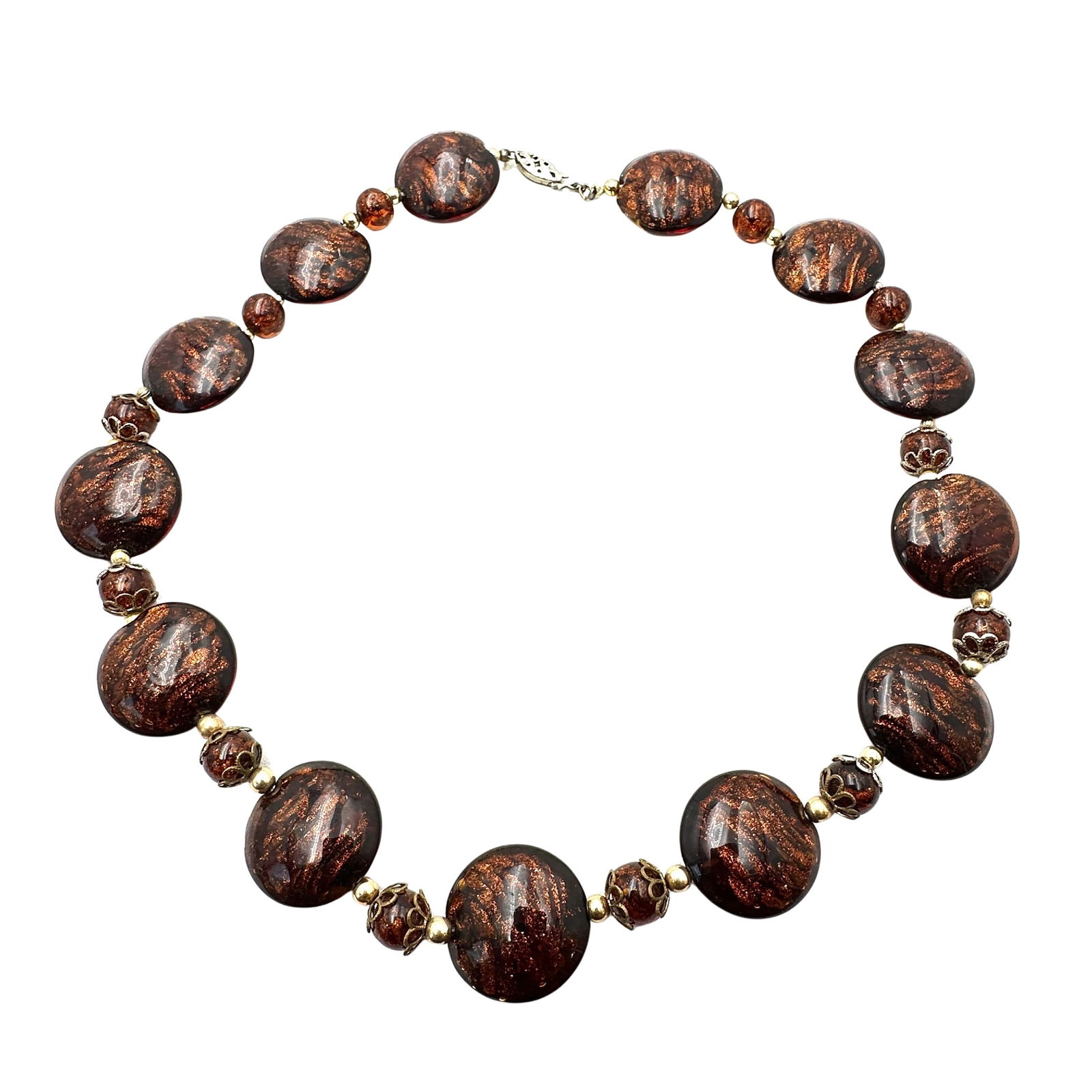 Antique Italian Murano Glass Disc Black Copper Bead Necklace 16 Inch (1 of 2)