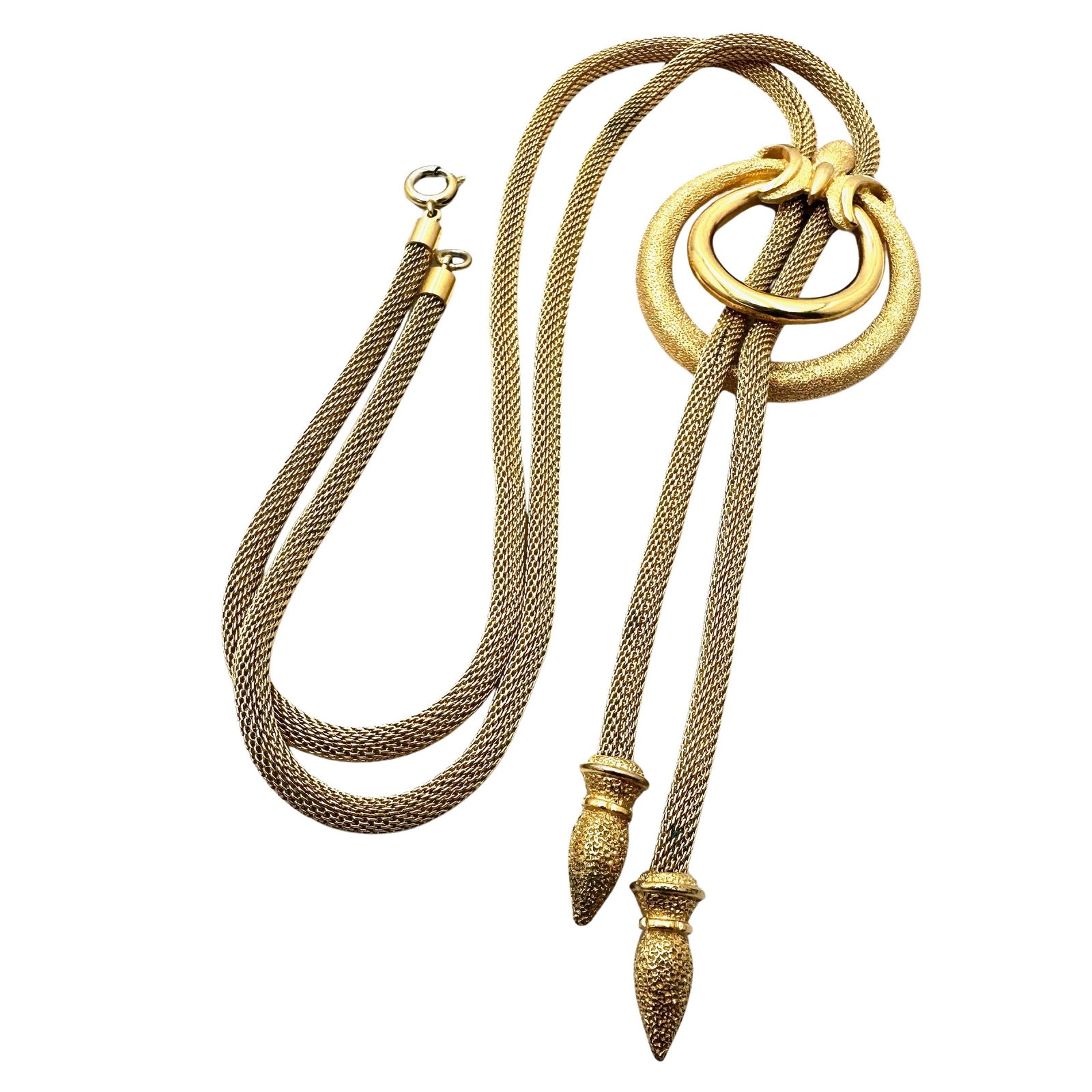 Vintage Trifari Gold Tone Mesh Chain Lariat Pendant Necklace 24 Inch: Vintage Trifari Gold Tone Mesh Chain Lariat Pendant Necklace 24 Inch