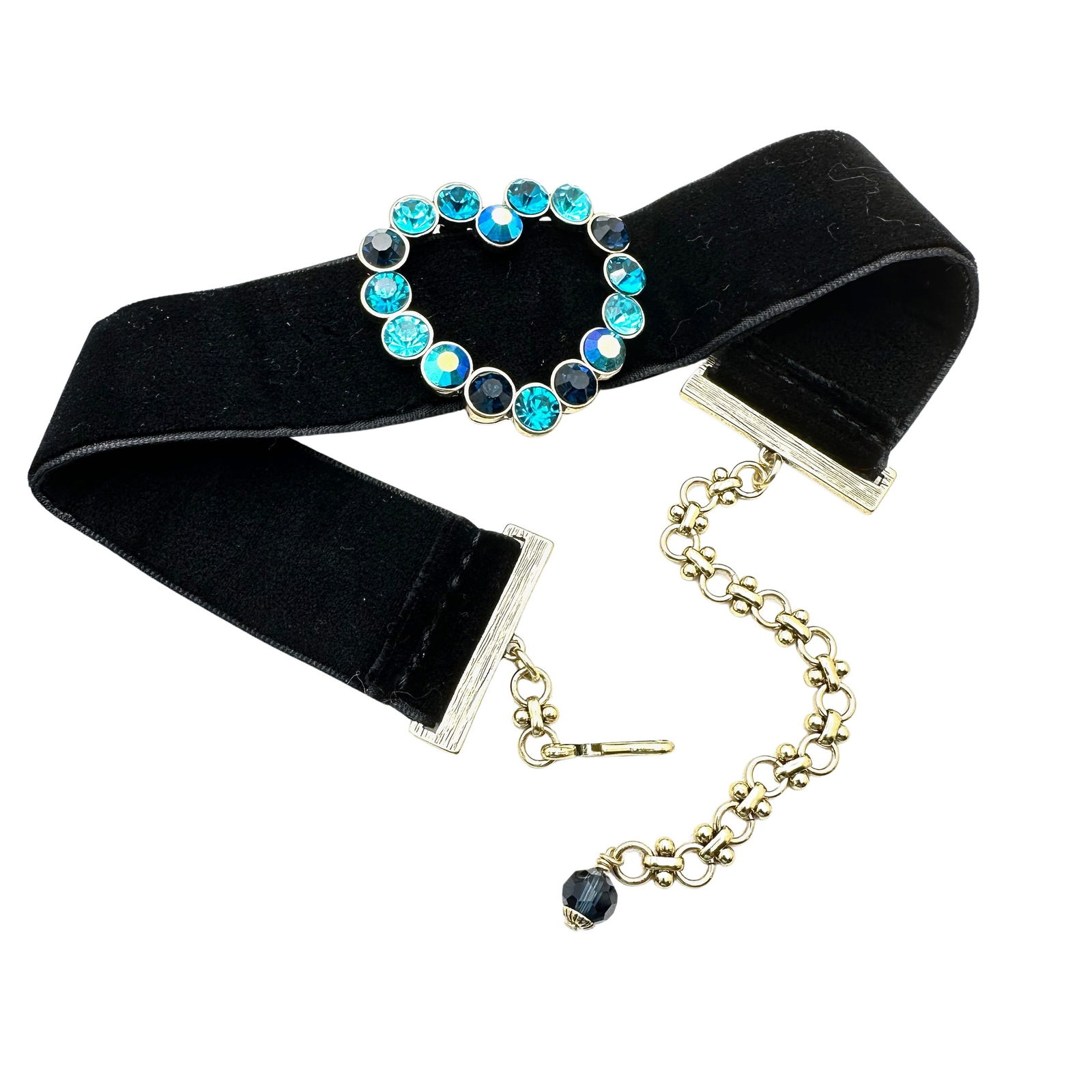 Heidi Daus Blue Crystal Heart Slide Pendant Black Velvet Choker Necklace 16 Inch: Heidi Daus Blue Crystal Heart Slide Pendant Black Velvet Choker Necklace 16 Inch