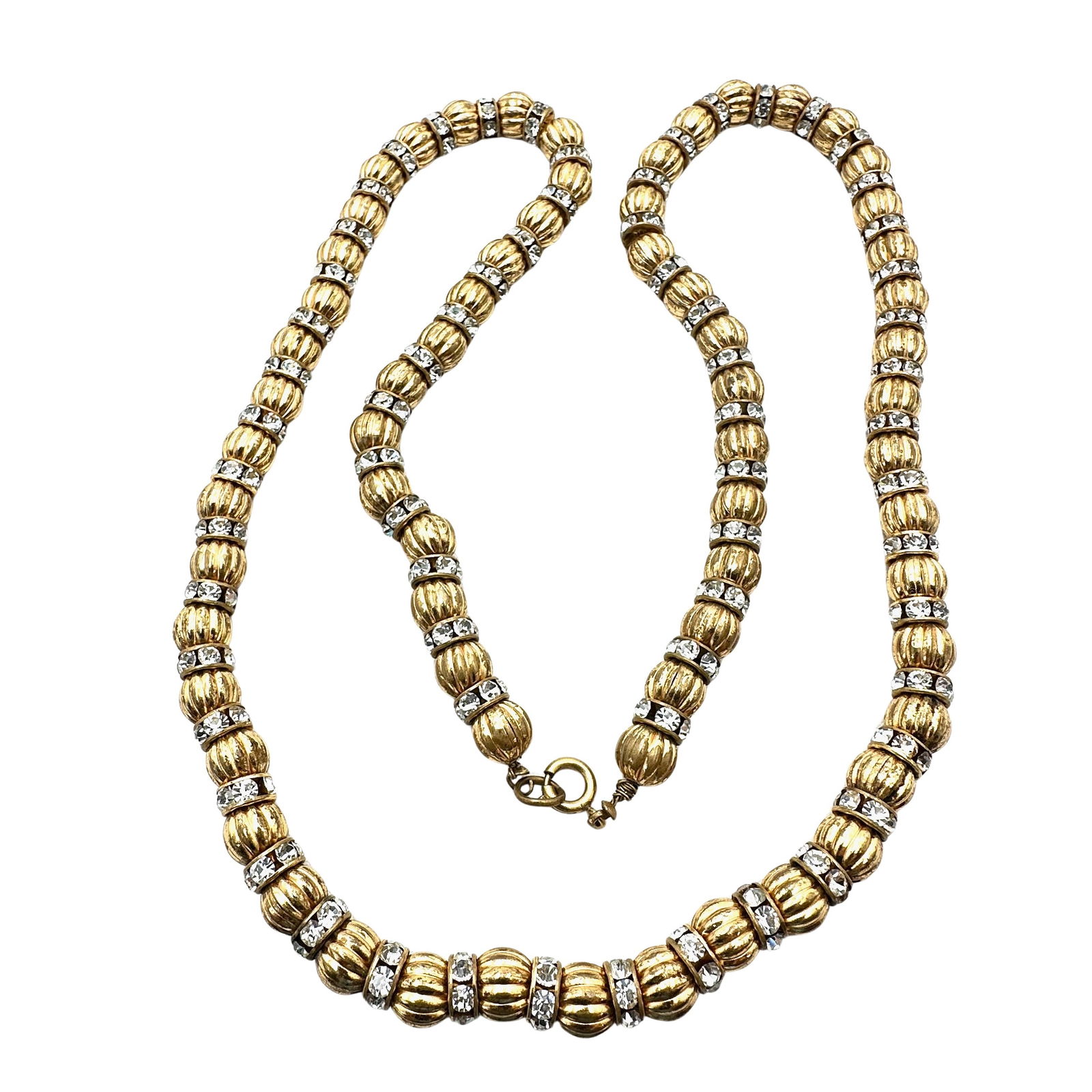 Vintage Clear Rhinestone Rondelle and Gold Bead 24 Inch Necklace Heavy Quality: Vintage Clear Rhinestone Rondelle and Gold Bead 24 Inch Necklace Heavy Quality