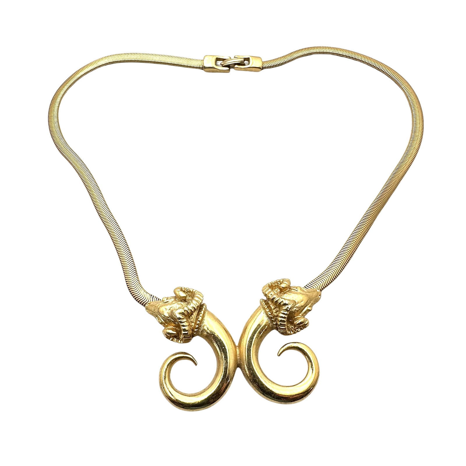 Vintage 1980s Era Gold Ram Head Pendant Gold Tone Necklace 16 Inch (1 of 2)