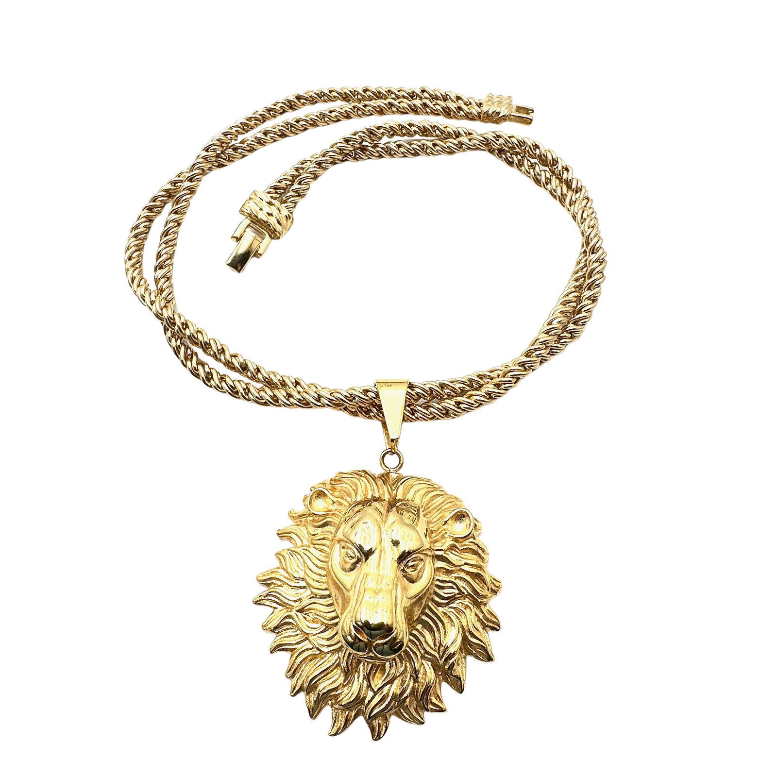 Vintage Gold Plated Large 3 Inch Lion Pendant Necklace 17 Inch Heavy Quality (1 of 3)