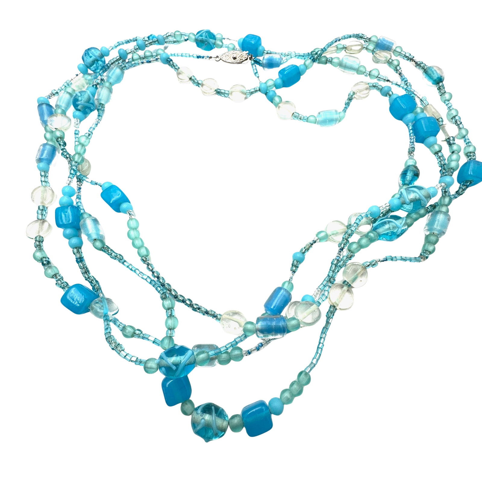 Antique Art Deco Blue Art Glass Bead Flapper Length Necklace 84 Inch (1 of 2)