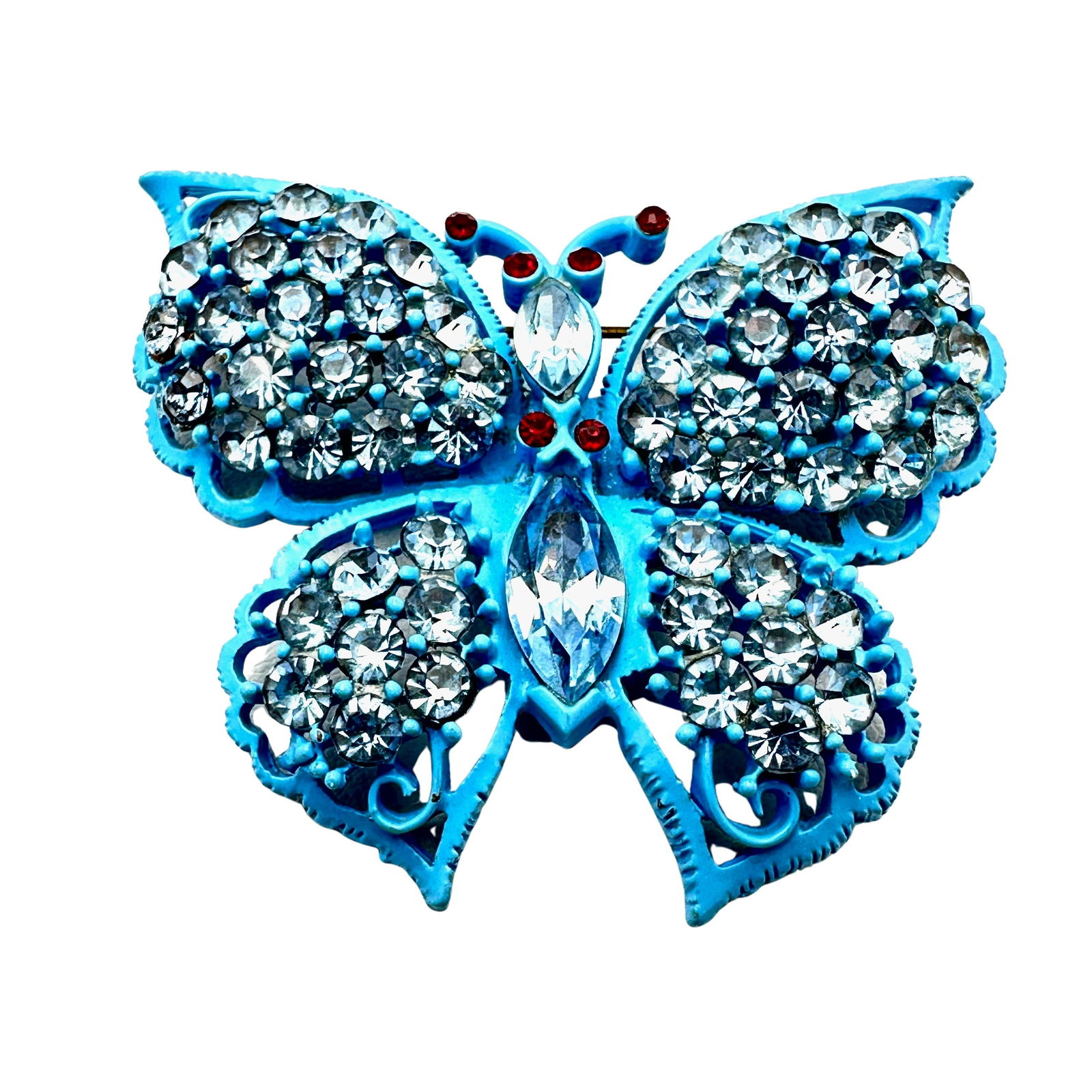 Vintage Weiss Light Blue Rhinestone Blue Enamel Butterfly Brooch Pin 2.5 Inch: Vintage Weiss Light Blue Rhinestone Blue Enamel Butterfly Brooch Pin 2.5 Inch