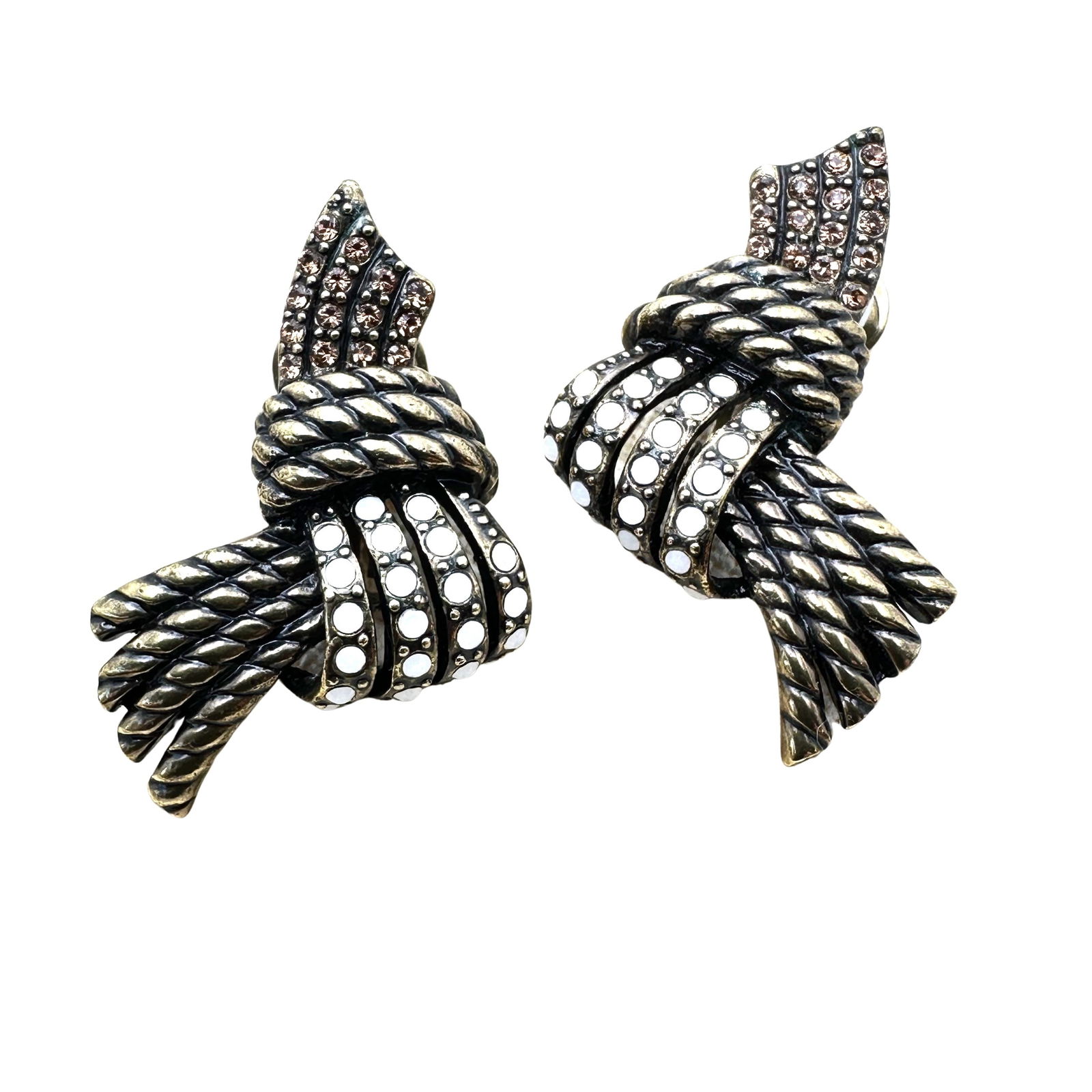 Heidi Daus Amber and White Crystal Bronze tone Clip Earrings 1.5 Inch: Heidi Daus Amber and White Crystal Bronze tone Clip Earrings 1.5 Inch