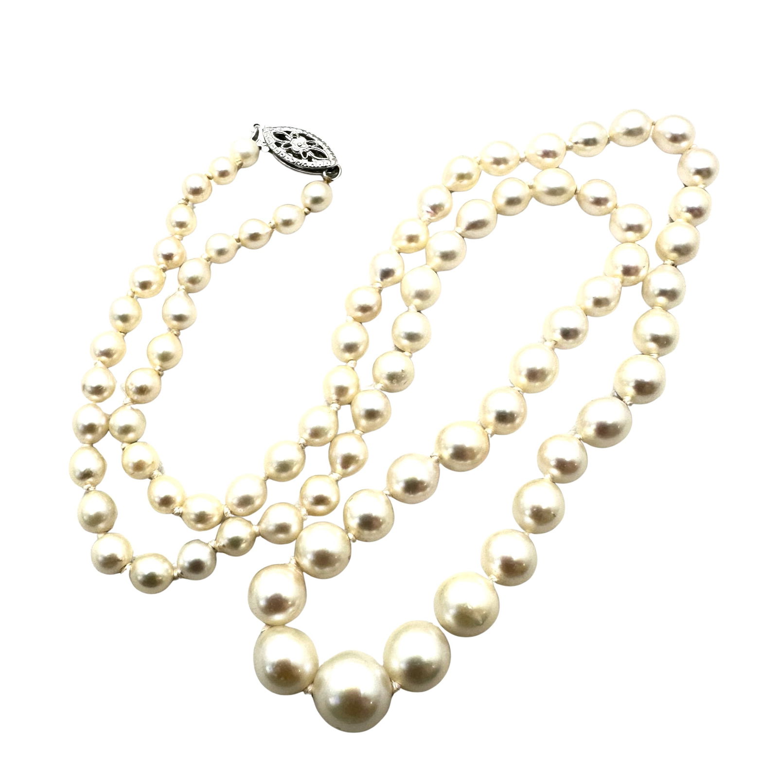 Antique 10K White Gold Natural Pearl Necklace 16 Inch: Antique 10K White Gold Natural Pearl Necklace 16 Inch