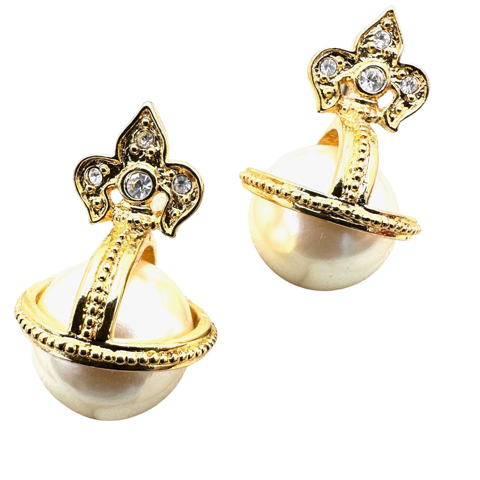 Vintage Joan Rivers Faux Pearl Gold tone Pierced Earrings 1 Inch: Vintage Joan Rivers Faux Pearl Gold tone Pierced Earrings 1 Inch