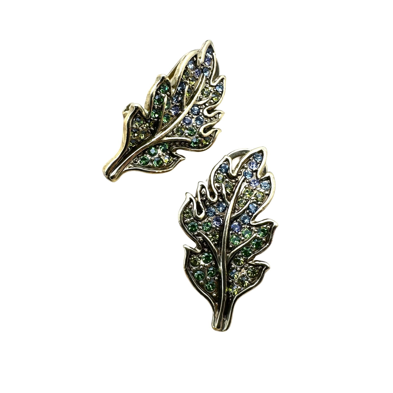 Heidi Daus Multicolor Crystal Antiqued Bronze Tone Leaf Design Pierced Lever Back Earrings (1 of 2)