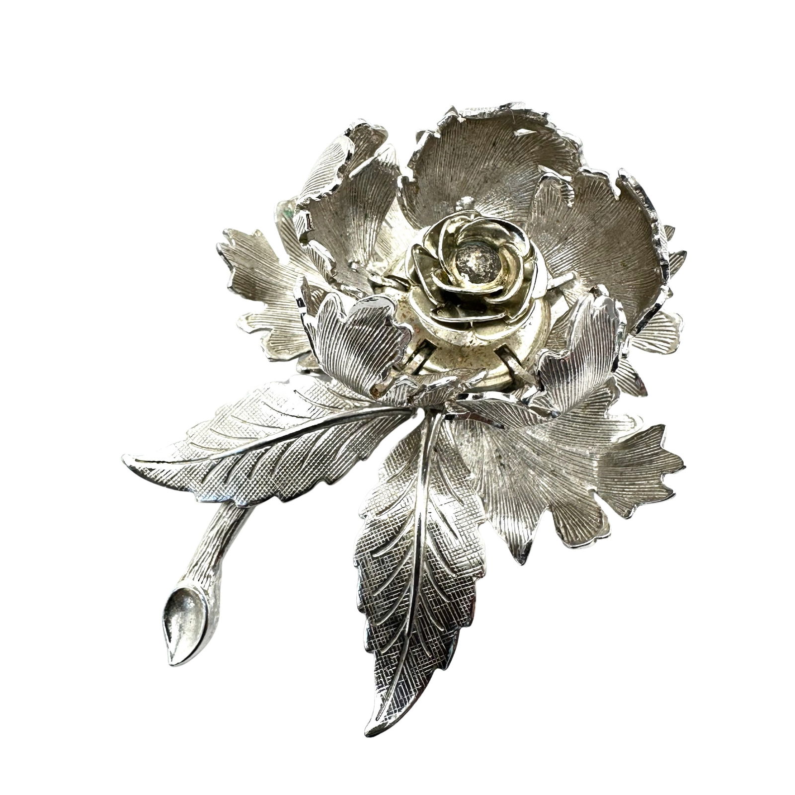 Vintage Warner Silver Tone Flower Brooch Pin 2.5 Inch Flower Opens and Closes (1 of 2)