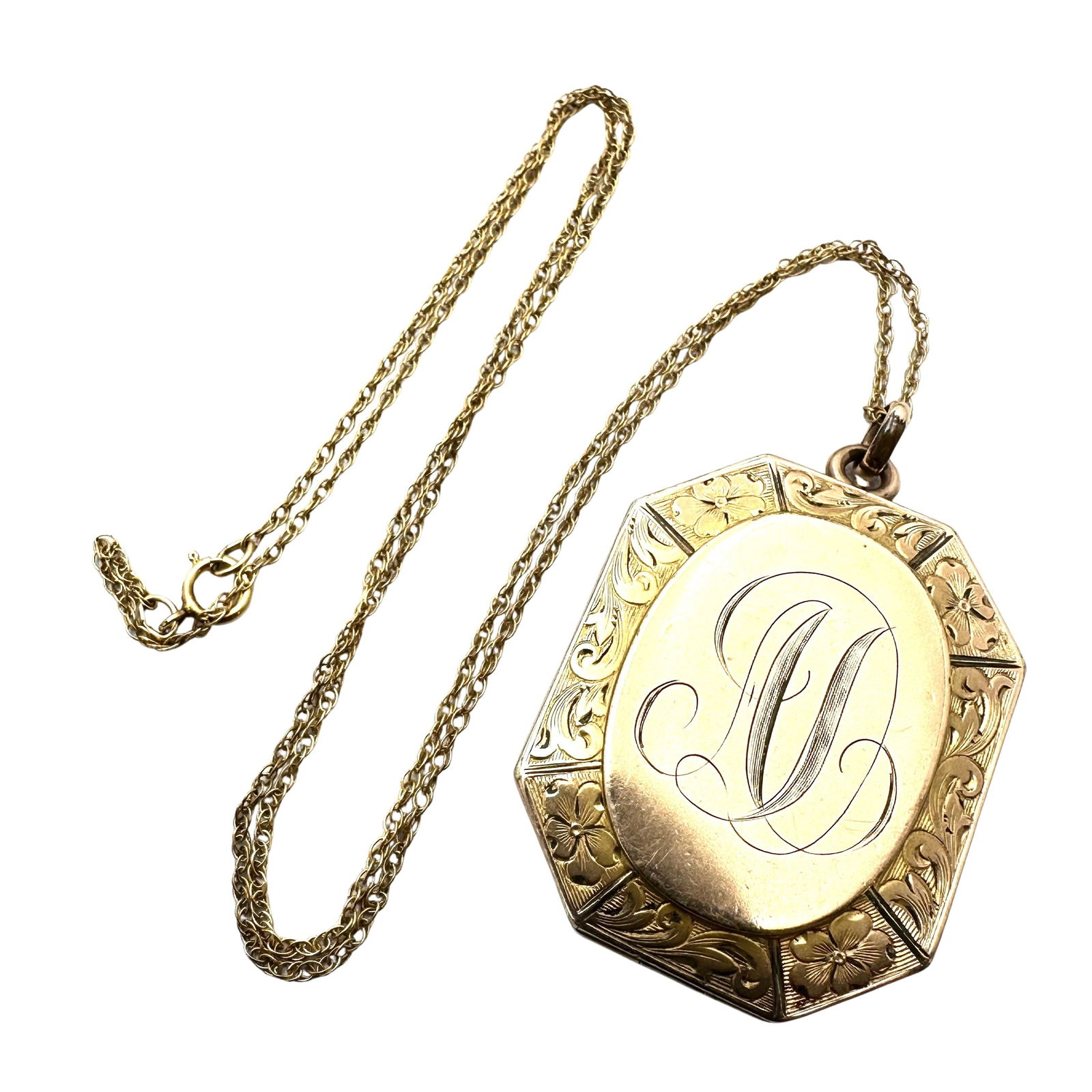 Antique Victorian Gold Filled Large 1.75 Inch Picture Locket Pendant Hallmarked Initial "M" 20 Inch (1 of 3)