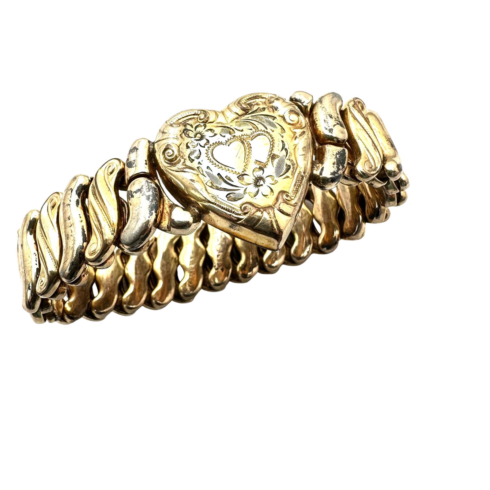 Antique Gold Filled Sweet Heart Expandable Bracelet: Antique Gold Filled Sweet Heart Expandable Bracelet