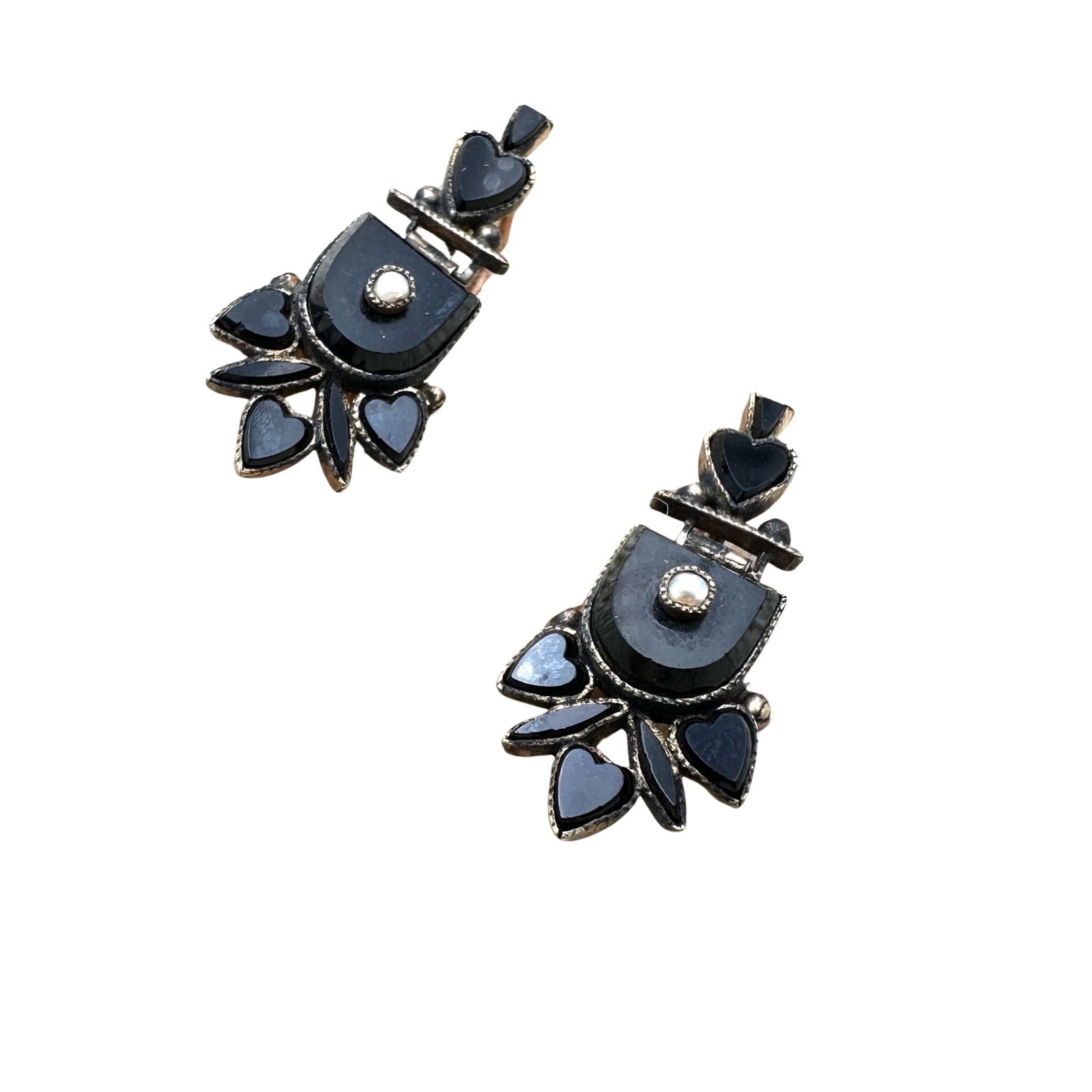 Antique Victorian Black Jet Pearl Gold Filled Wire Pierced Earrings 1 Inch (1 of 2)