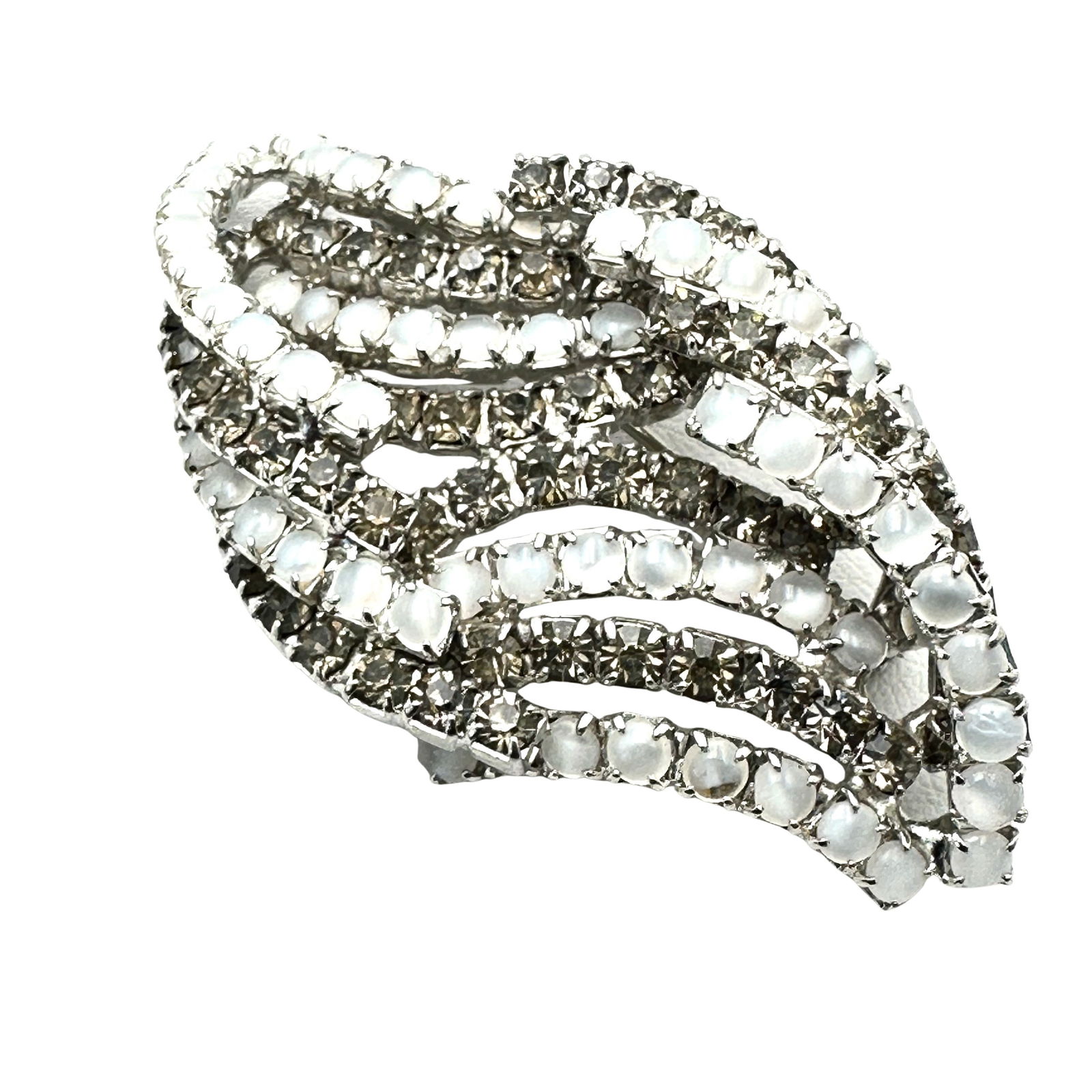 Vintage High End Unsigned Silver & Opaque Rhinestone Silver Tone Brooch Pin 2.25 Inch Pristine: Vintage High End Unsigned Silver & Opaque Rhinestone Silver Tone Brooch Pin 2.25 Inch Pristine